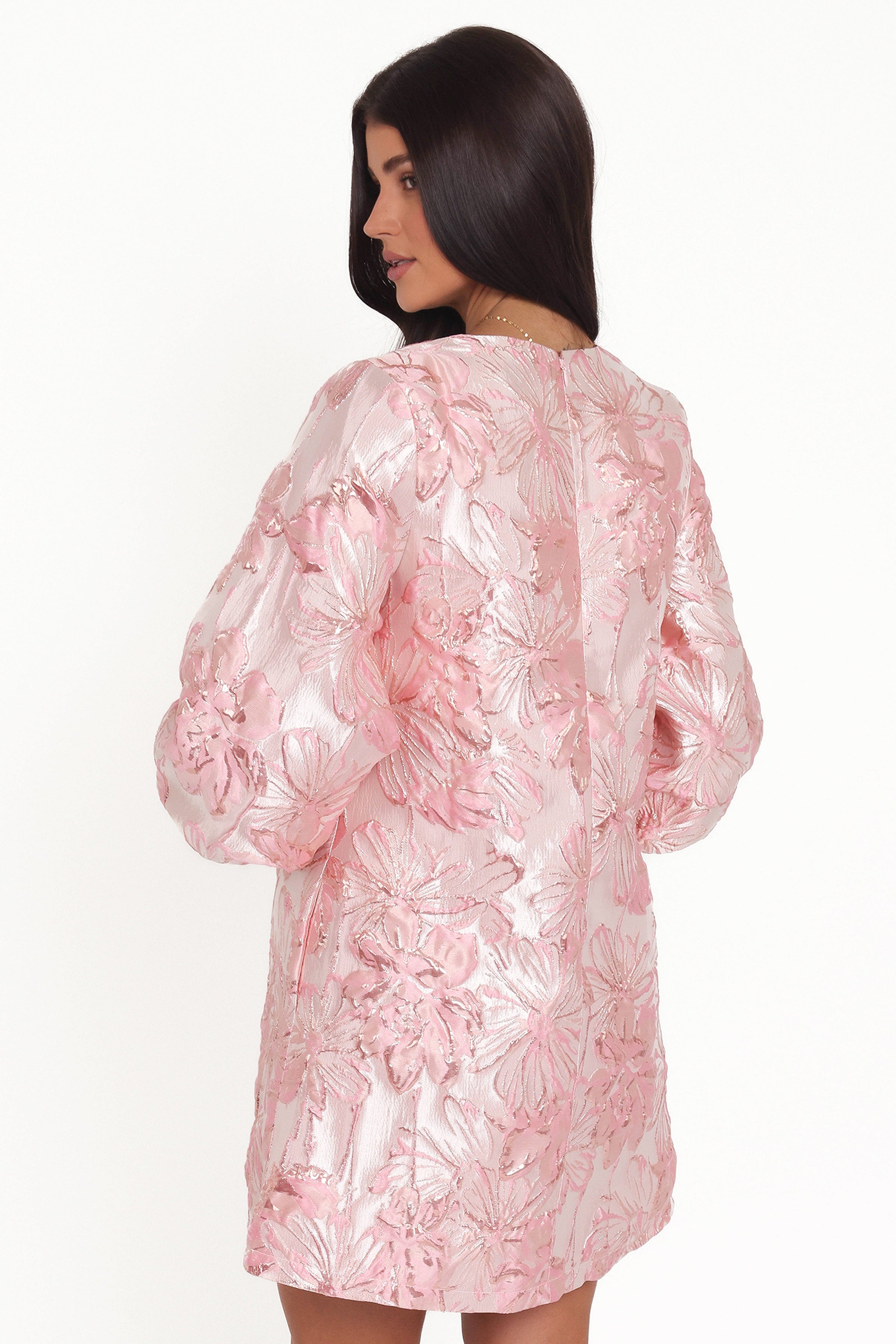 Petal and Pup USA DRESSES Treloar Long Sleeve Mini Dress - Pink Brocade