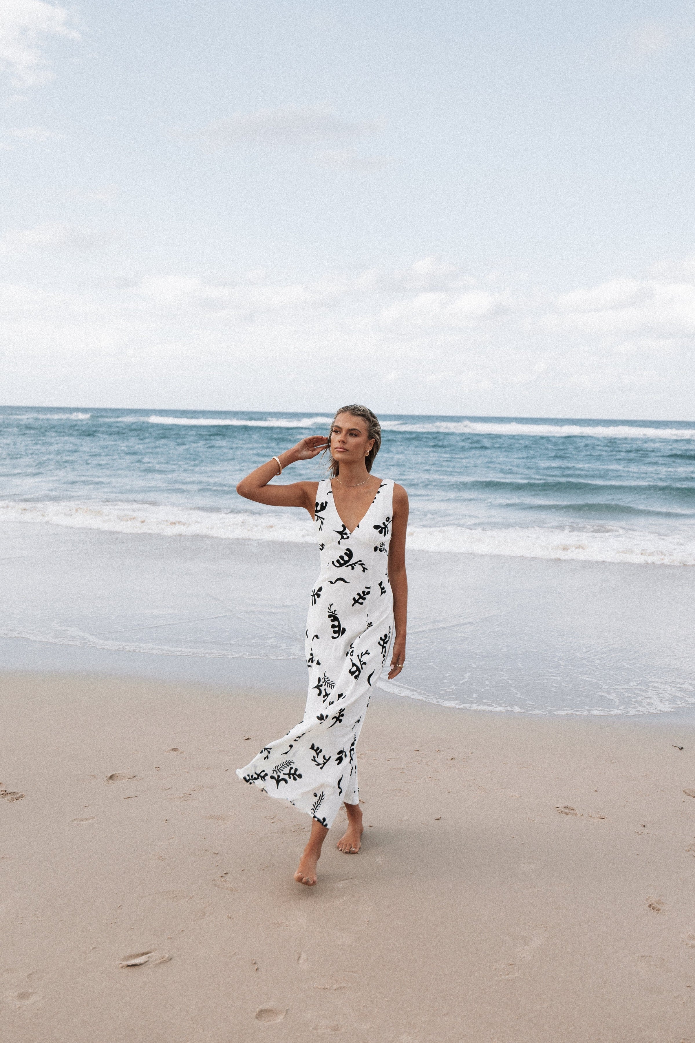 Petal and Pup USA DRESSES Tulsi Midi Dress - Off White Print (Hold for Rack)