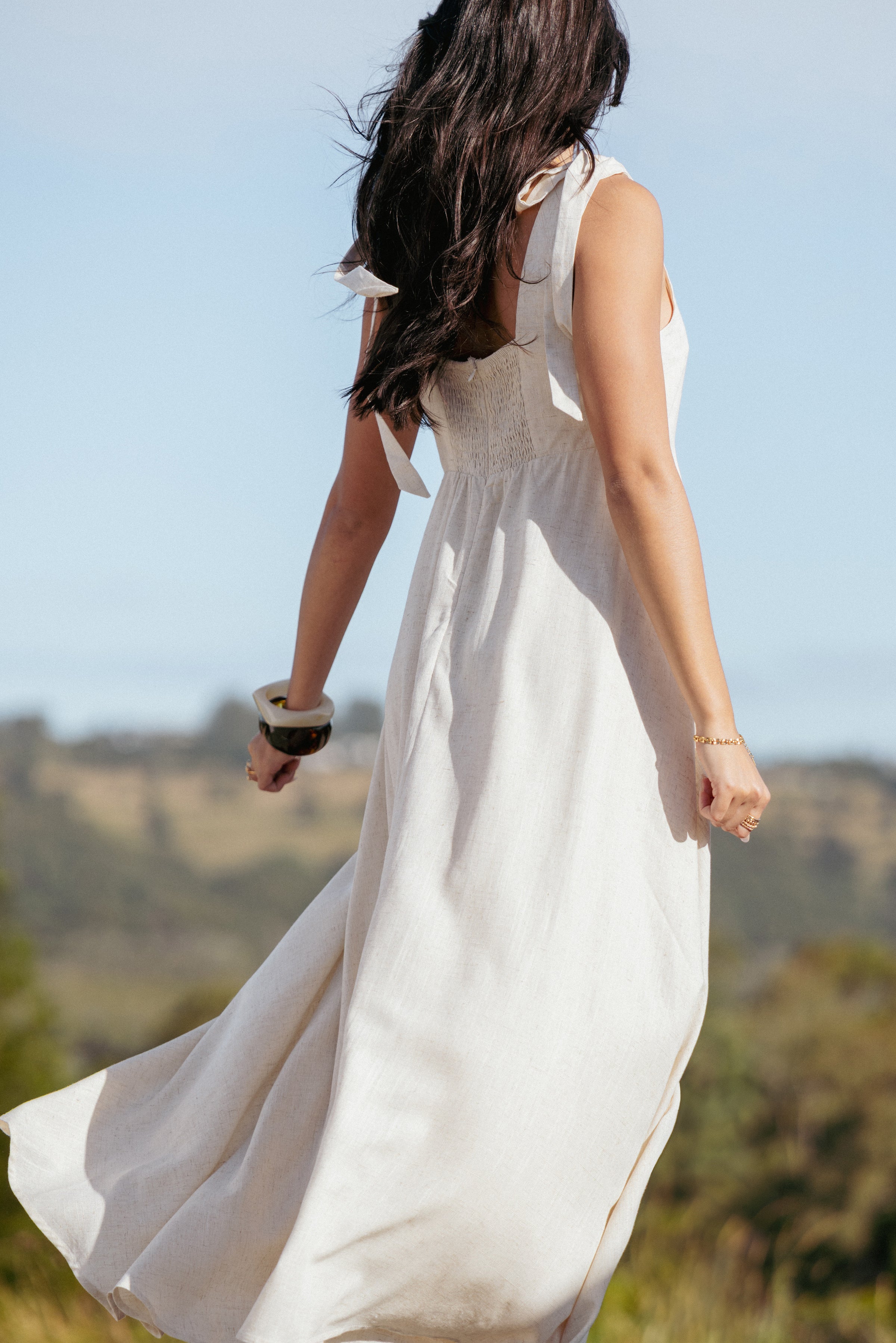 Petal and Pup USA DRESSES Valara Tie Shoulder Maxi Dress - Oatmeal