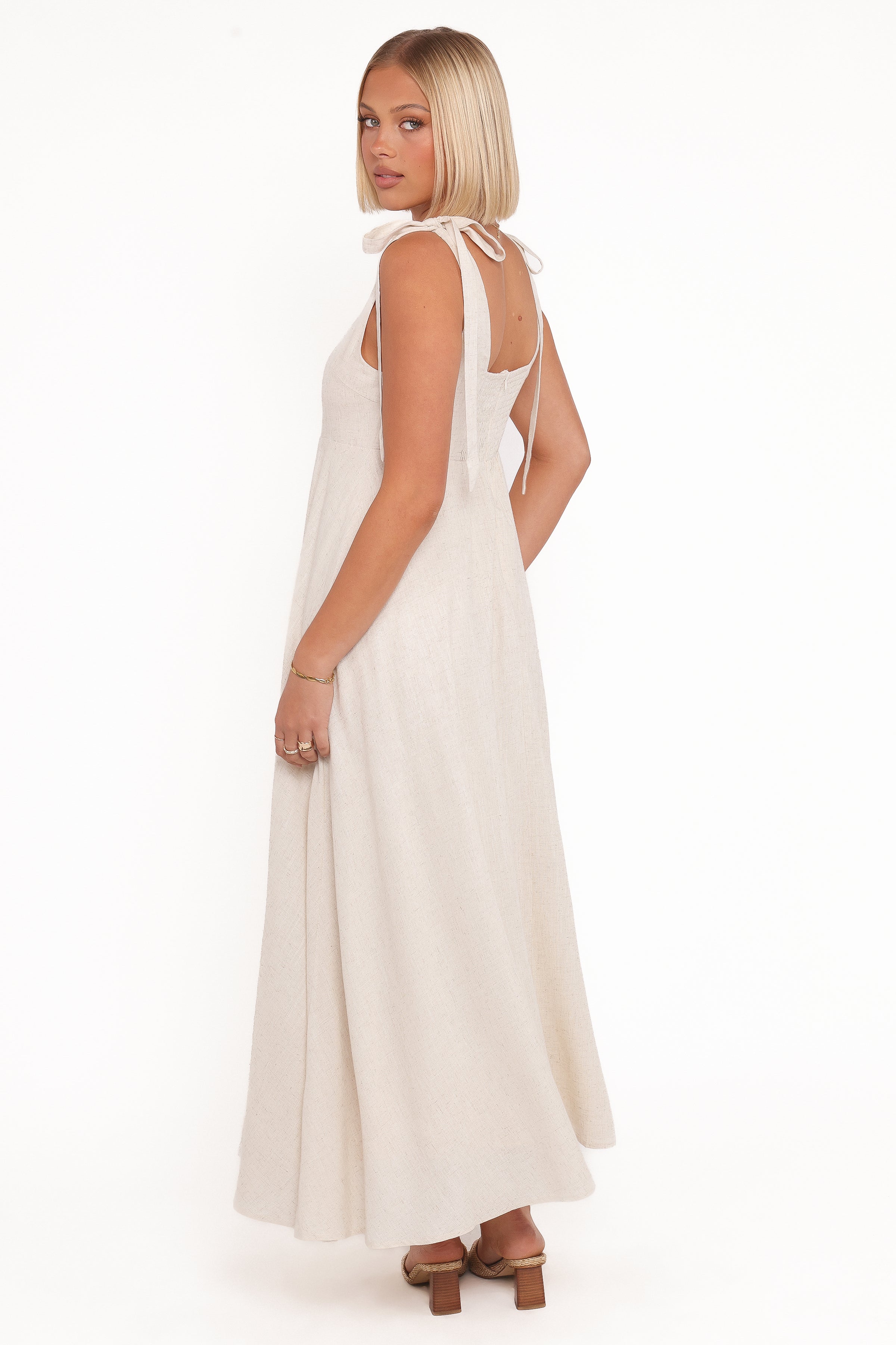 Petal and Pup USA DRESSES Valara Tie Shoulder Maxi Dress - Oatmeal
