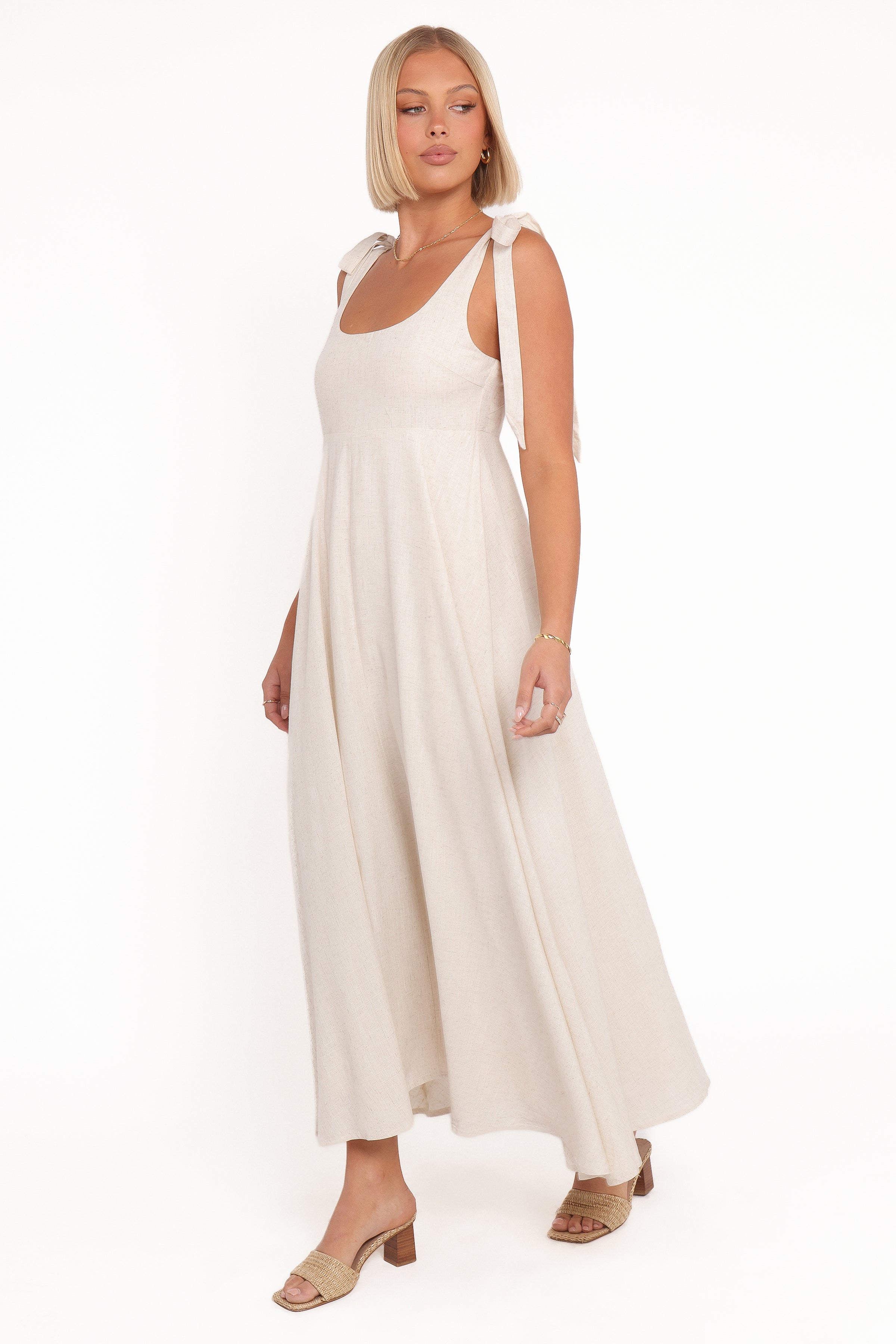 Petal and Pup USA DRESSES Valara Tie Shoulder Maxi Dress - Oatmeal