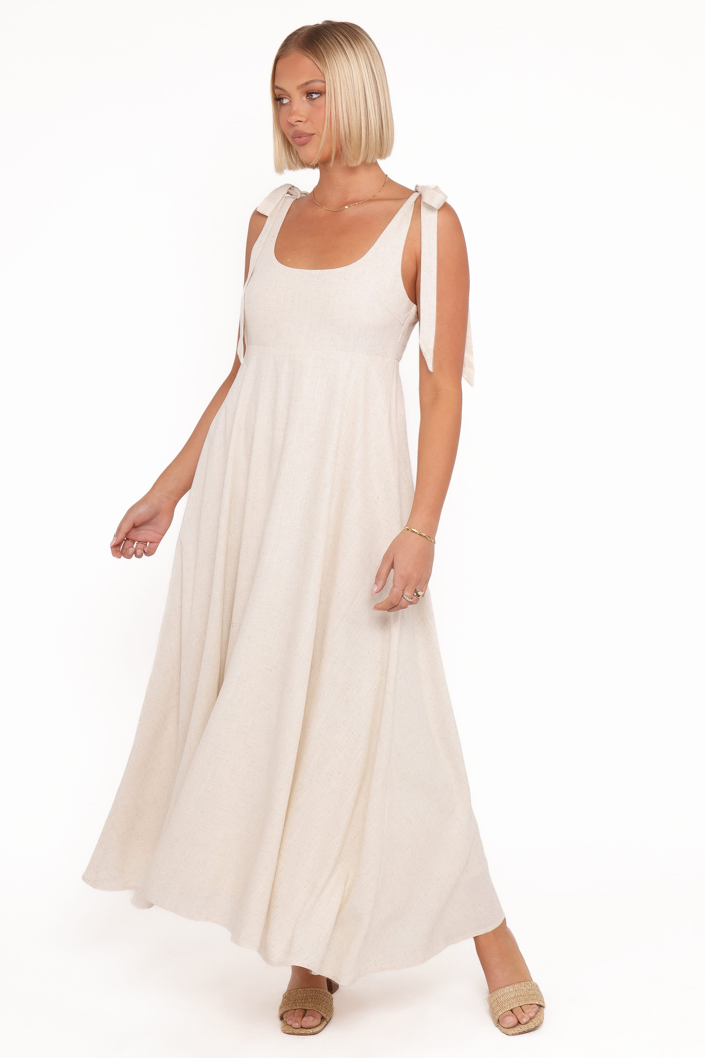 Petal and Pup USA DRESSES Valara Tie Shoulder Maxi Dress - Oatmeal