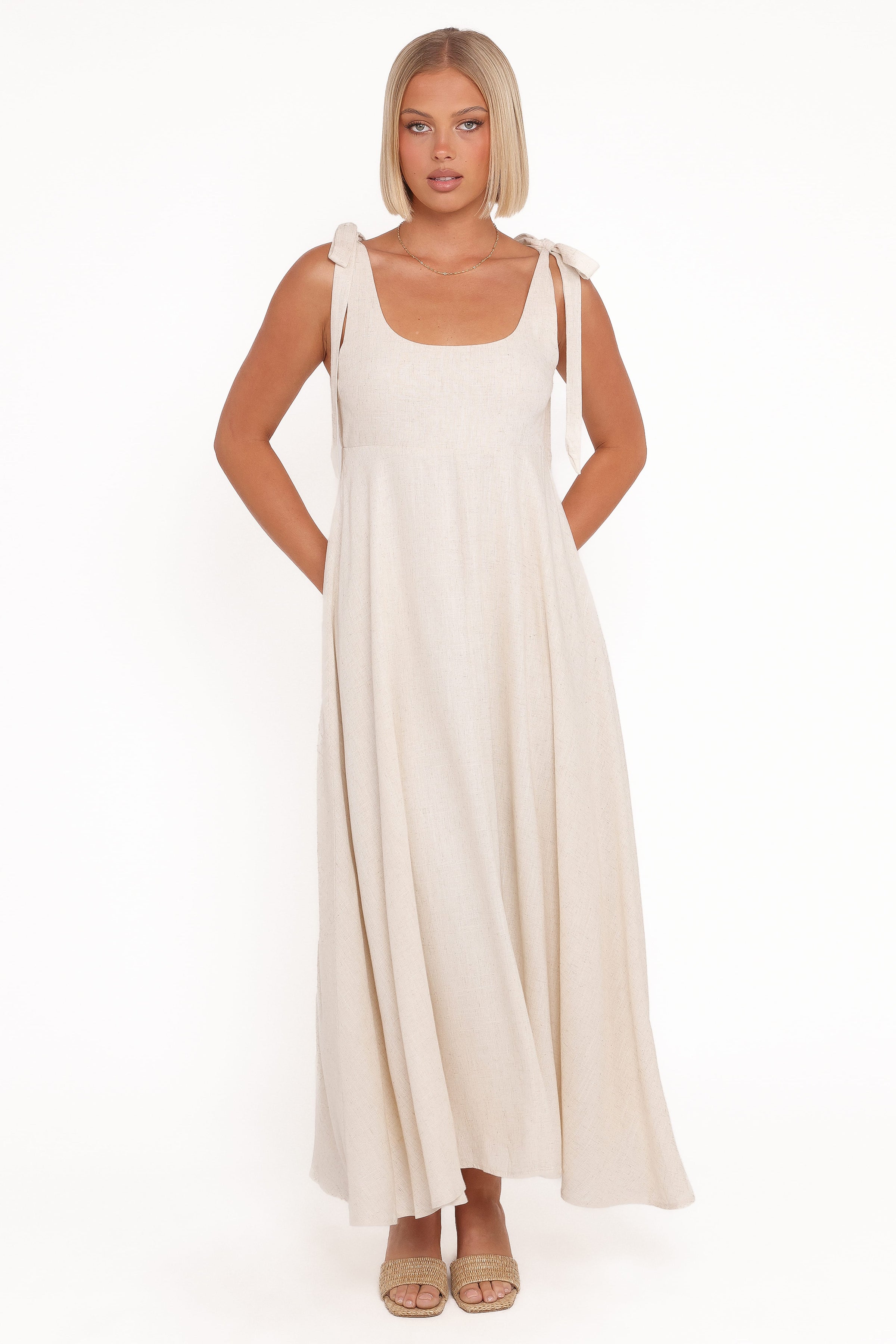 Petal and Pup USA DRESSES Valara Tie Shoulder Maxi Dress - Oatmeal