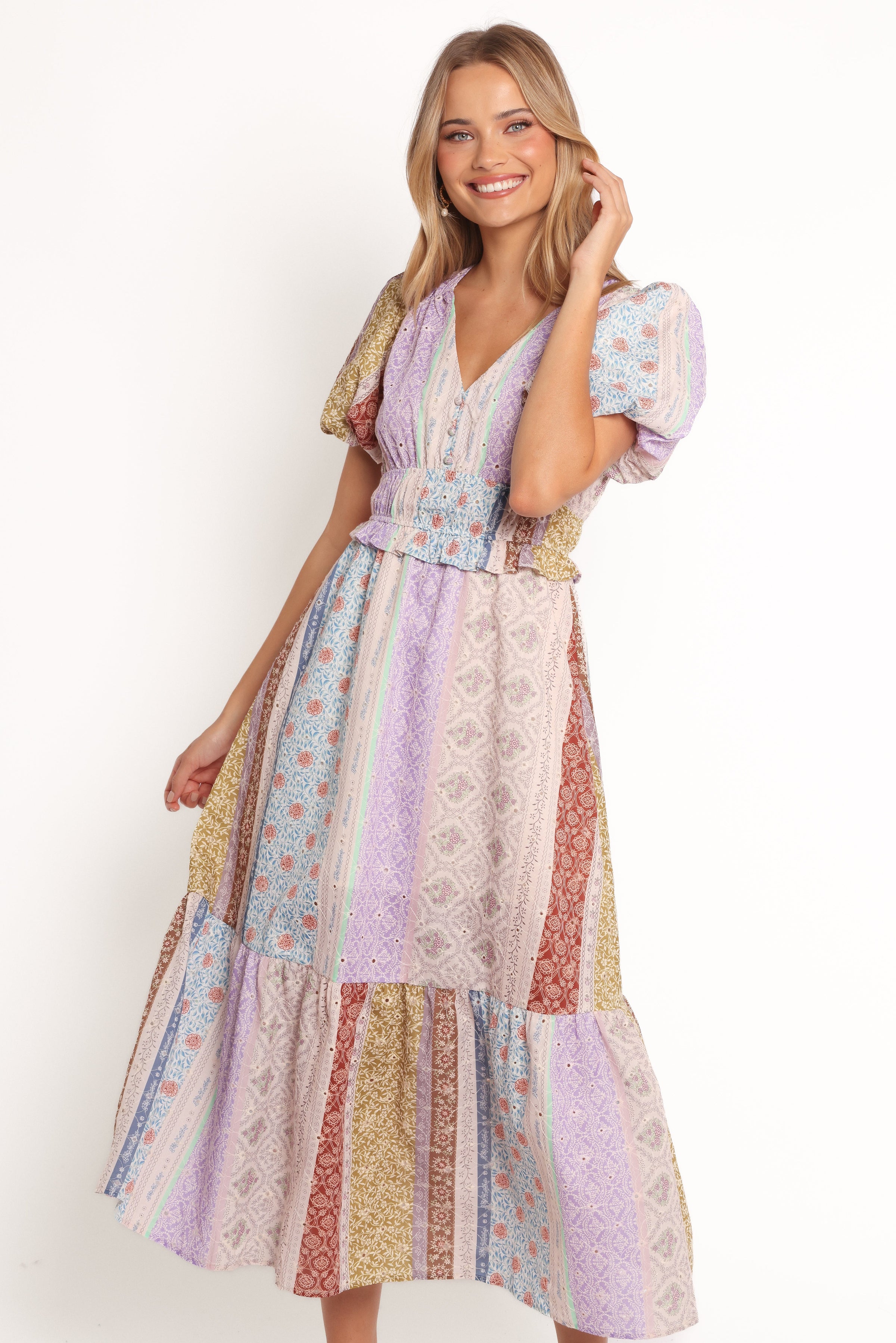 Petal and Pup USA DRESSES Verona Patchwork Midi Dress - Botanic Multi