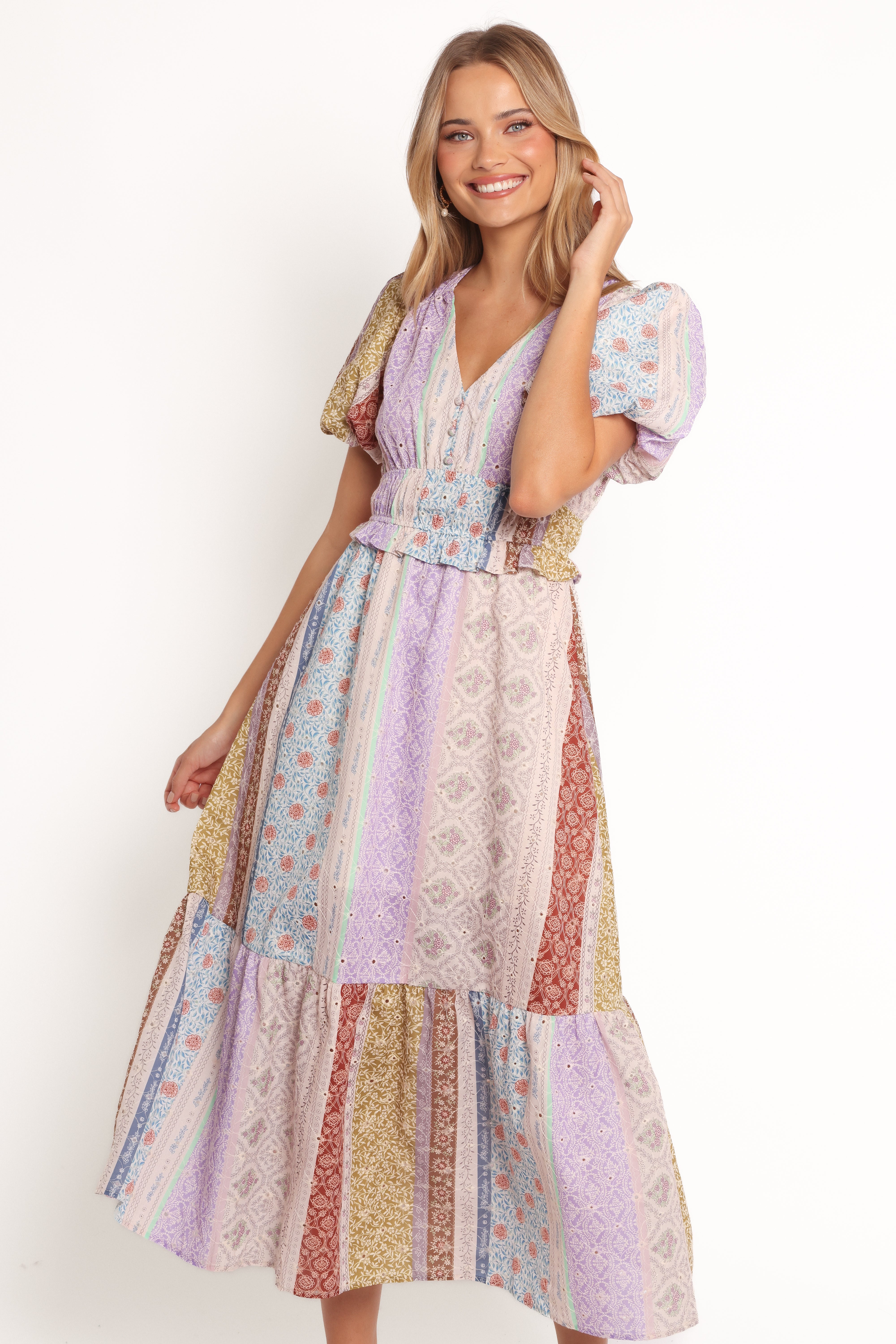 Petal and Pup USA DRESSES Verona Patchwork Midi Dress - Botanic Multi