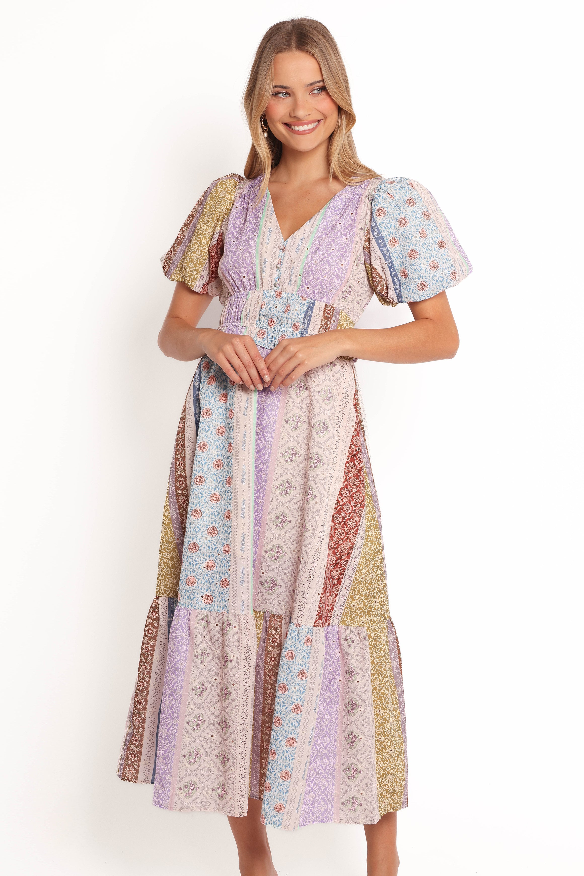 Petal and Pup USA DRESSES Verona Patchwork Midi Dress - Botanic Multi