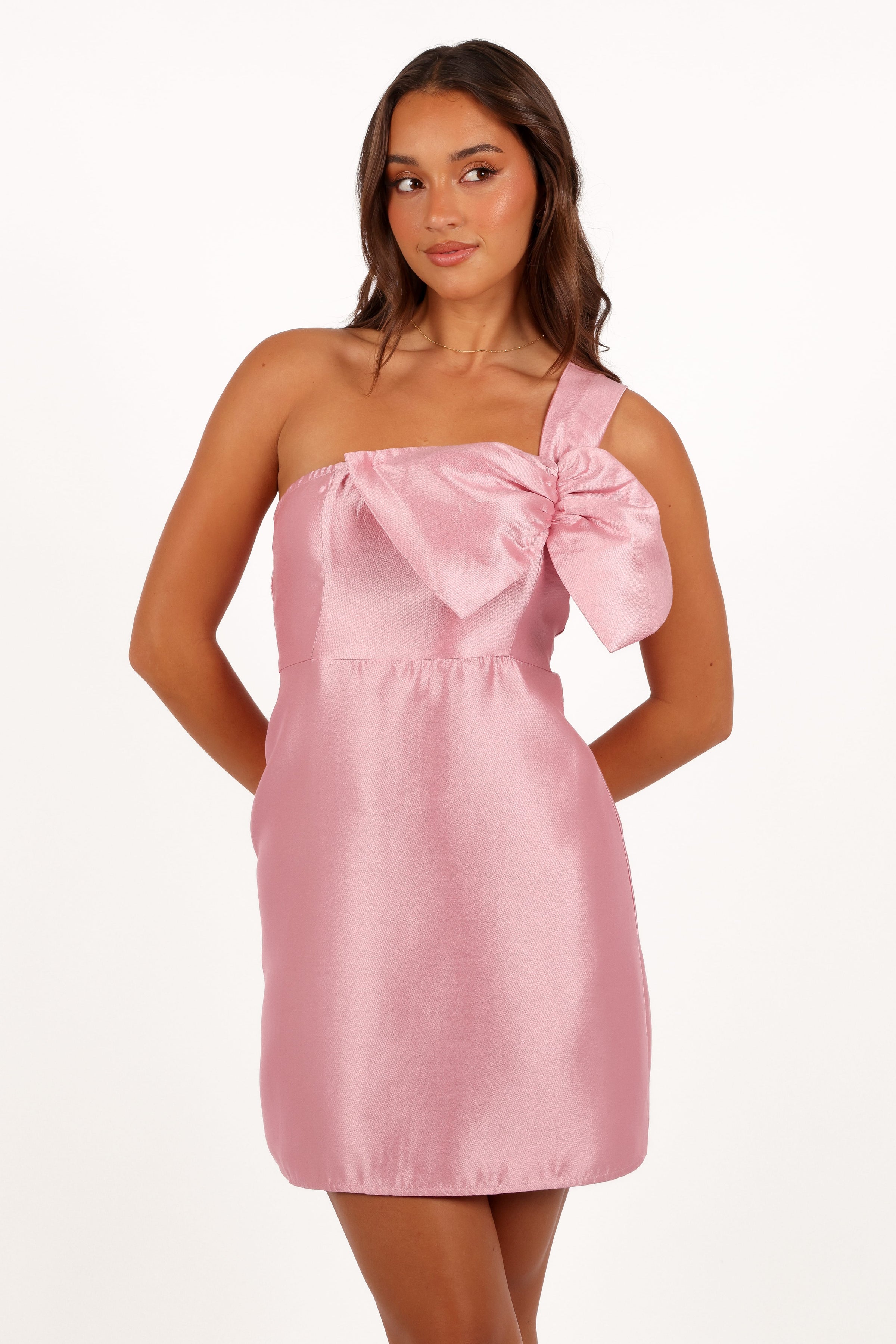 Petal and Pup USA DRESSES Veve One Shoulder Mini Dress - Poppy Pink