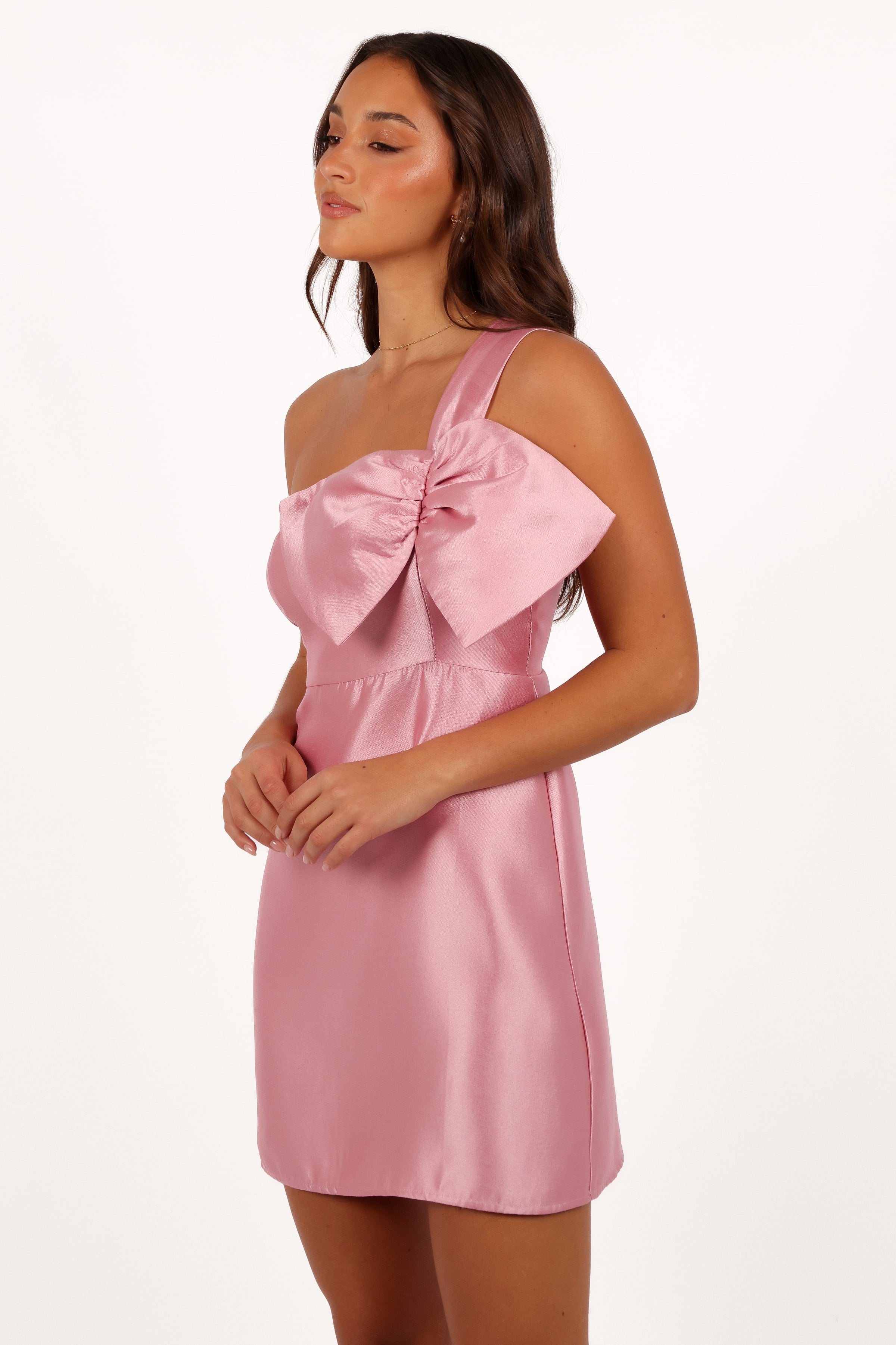 Petal and Pup USA DRESSES Veve One Shoulder Mini Dress - Poppy Pink