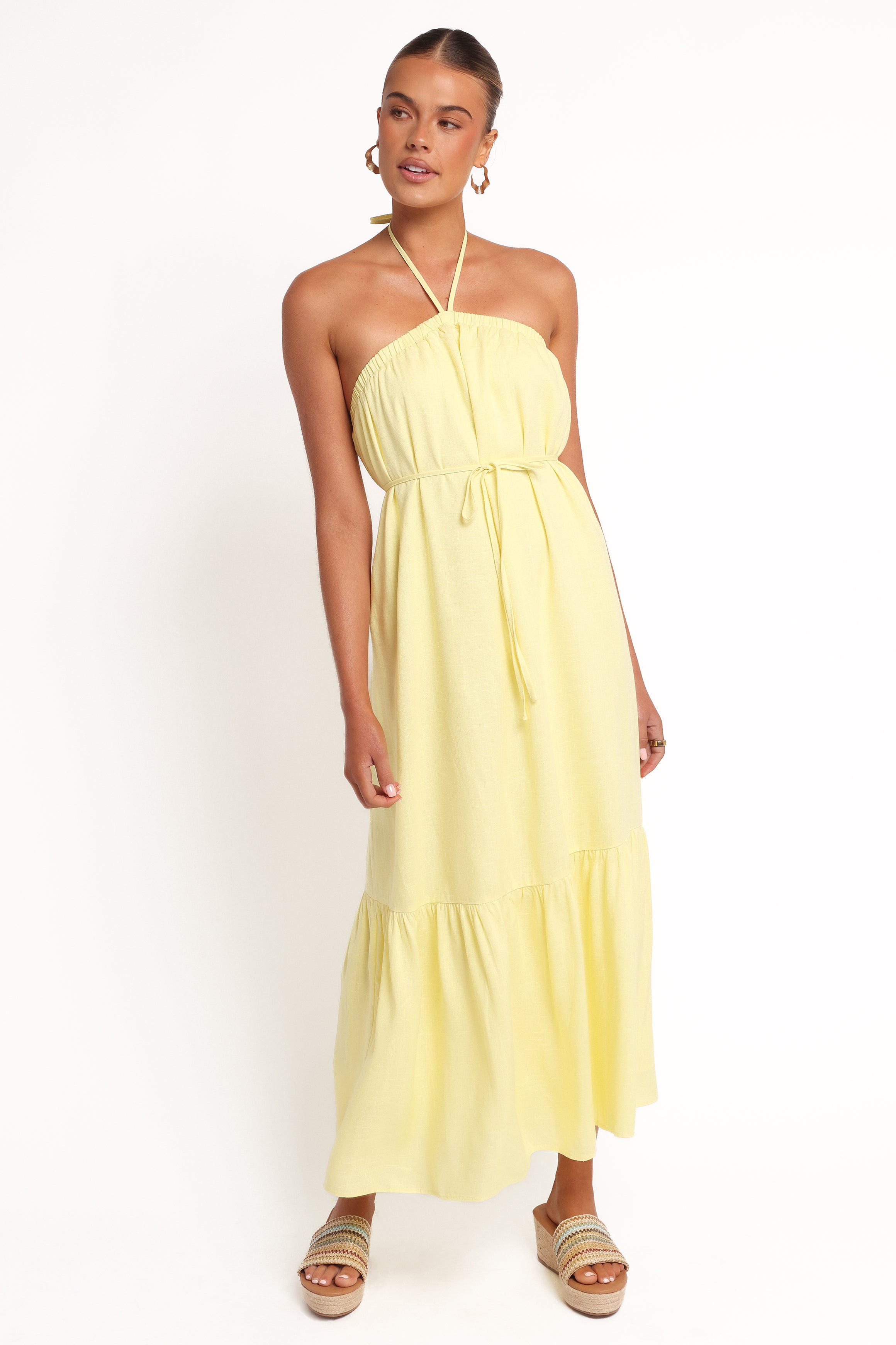 Petal and Pup USA DRESSES View Halterneck Maxi Dress - Lemon