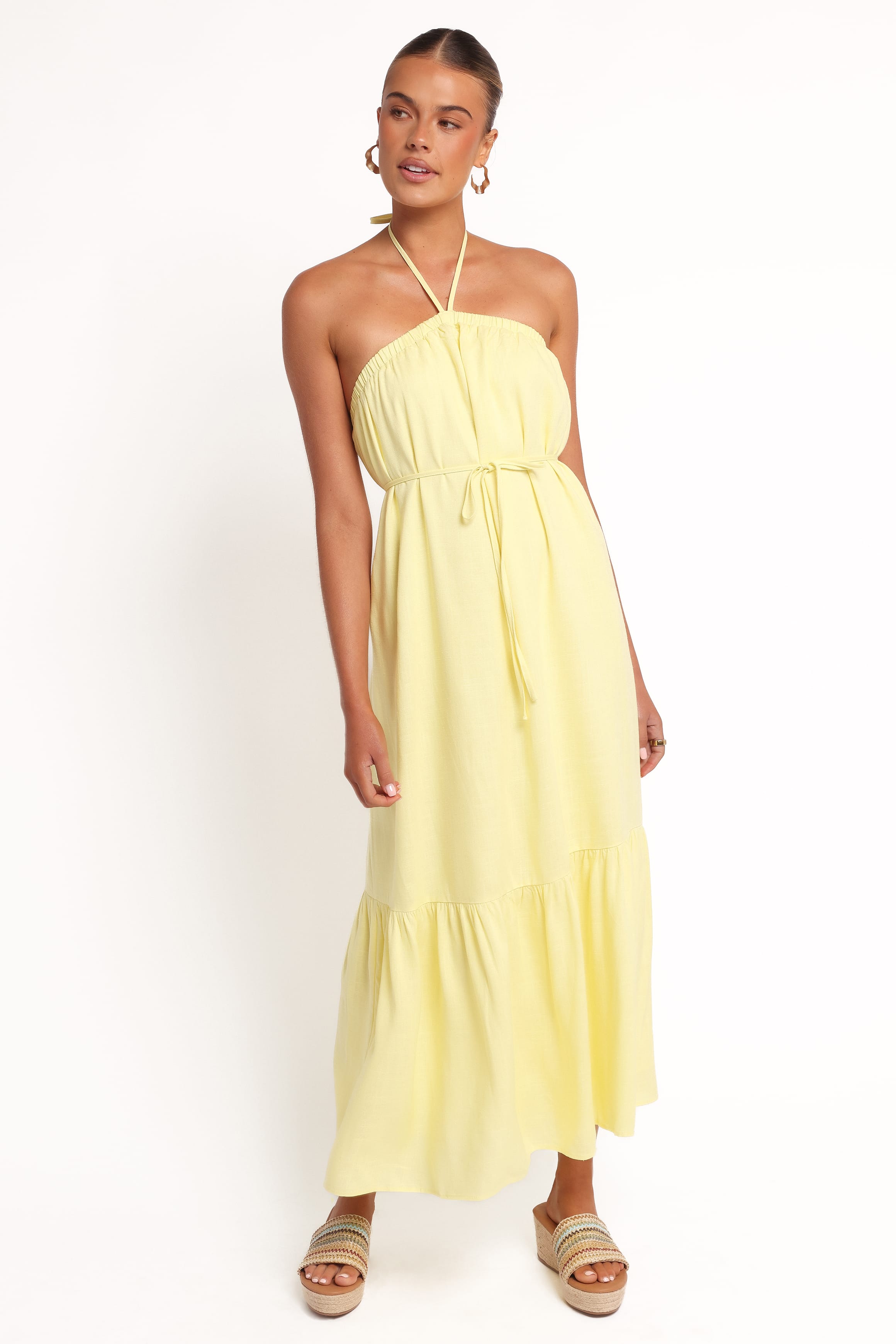 Petal and Pup USA DRESSES View Halterneck Maxi Dress - Lemon