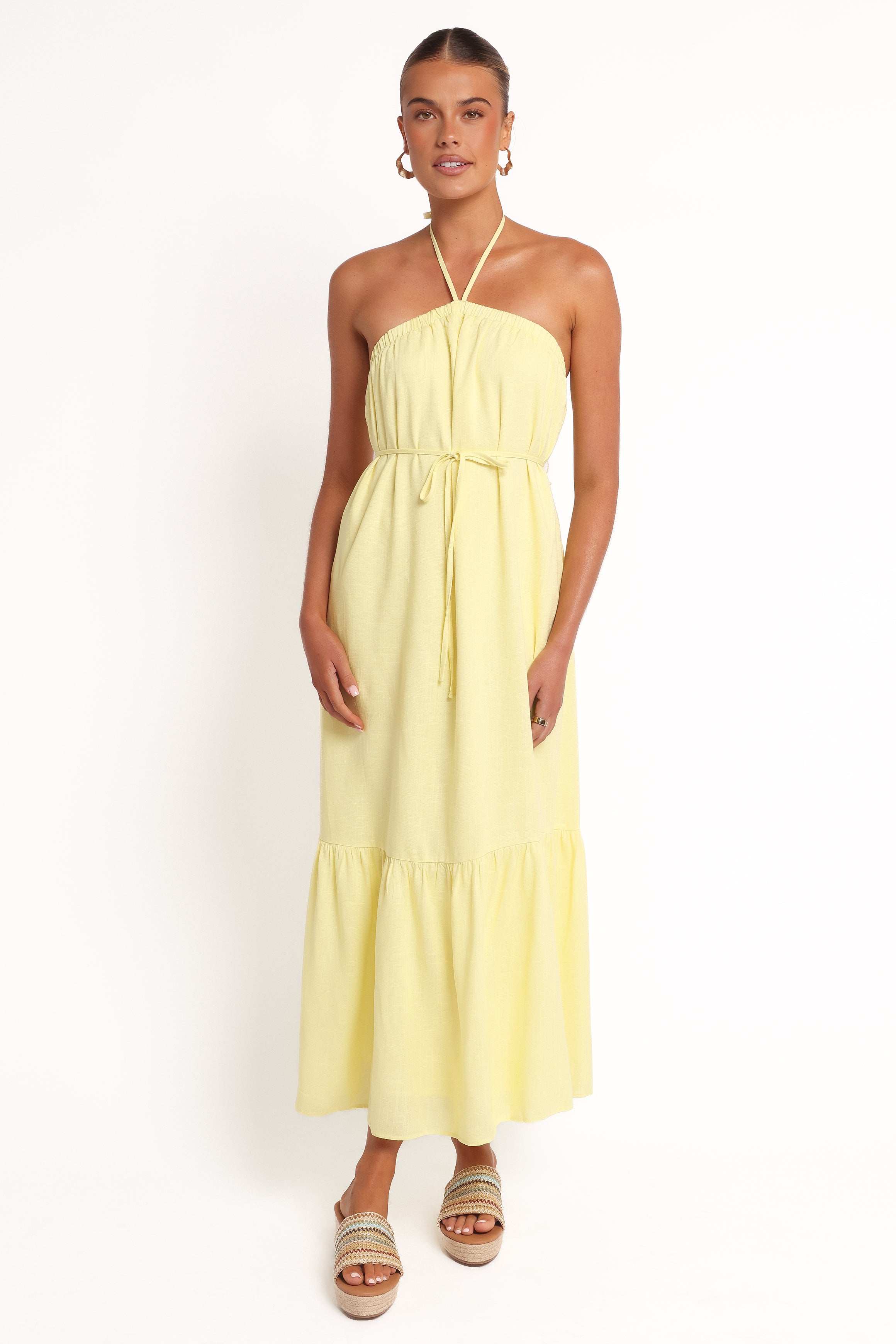 Petal and Pup USA DRESSES View Halterneck Maxi Dress - Lemon