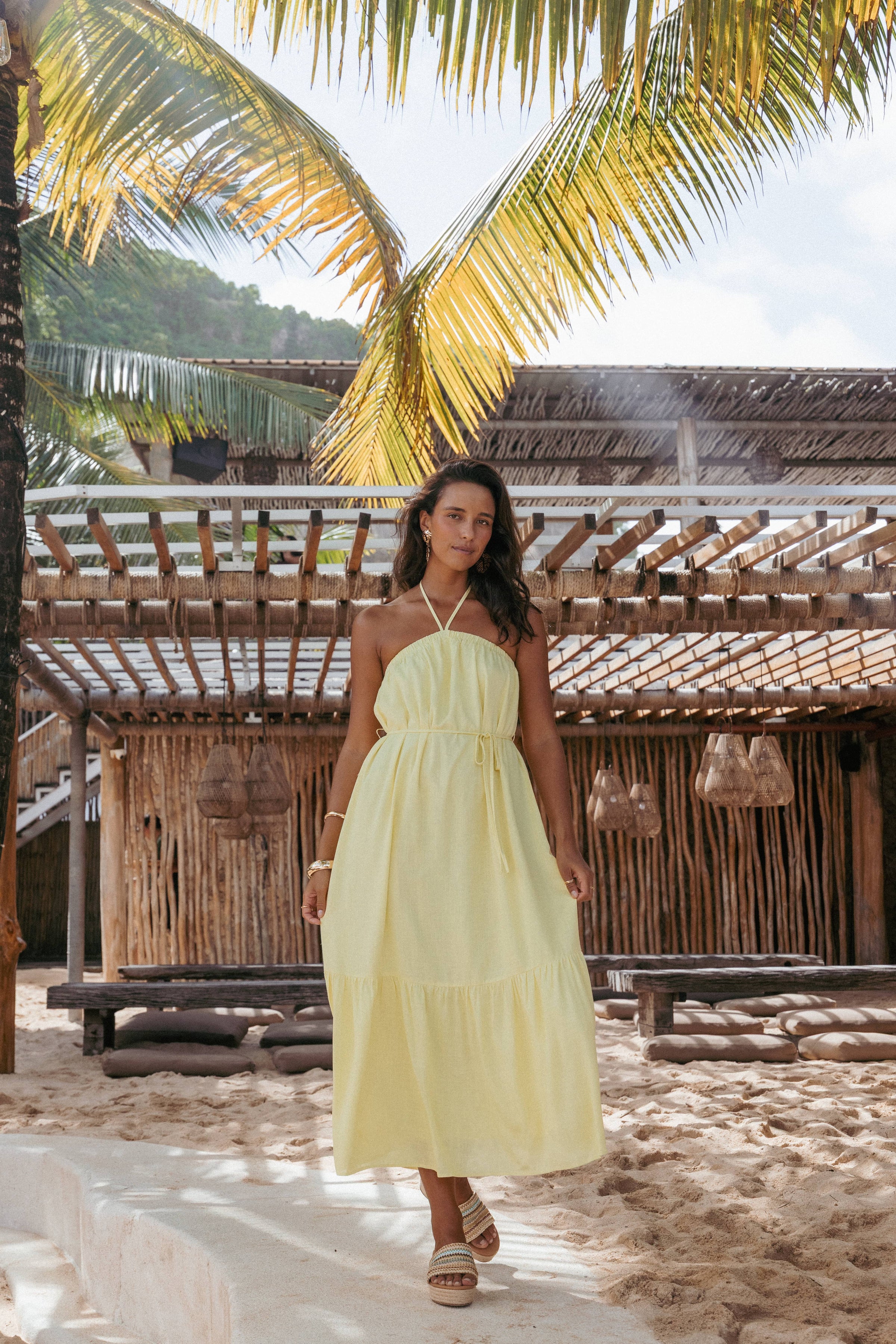 Petal and Pup USA DRESSES View Halterneck Maxi Dress - Lemon