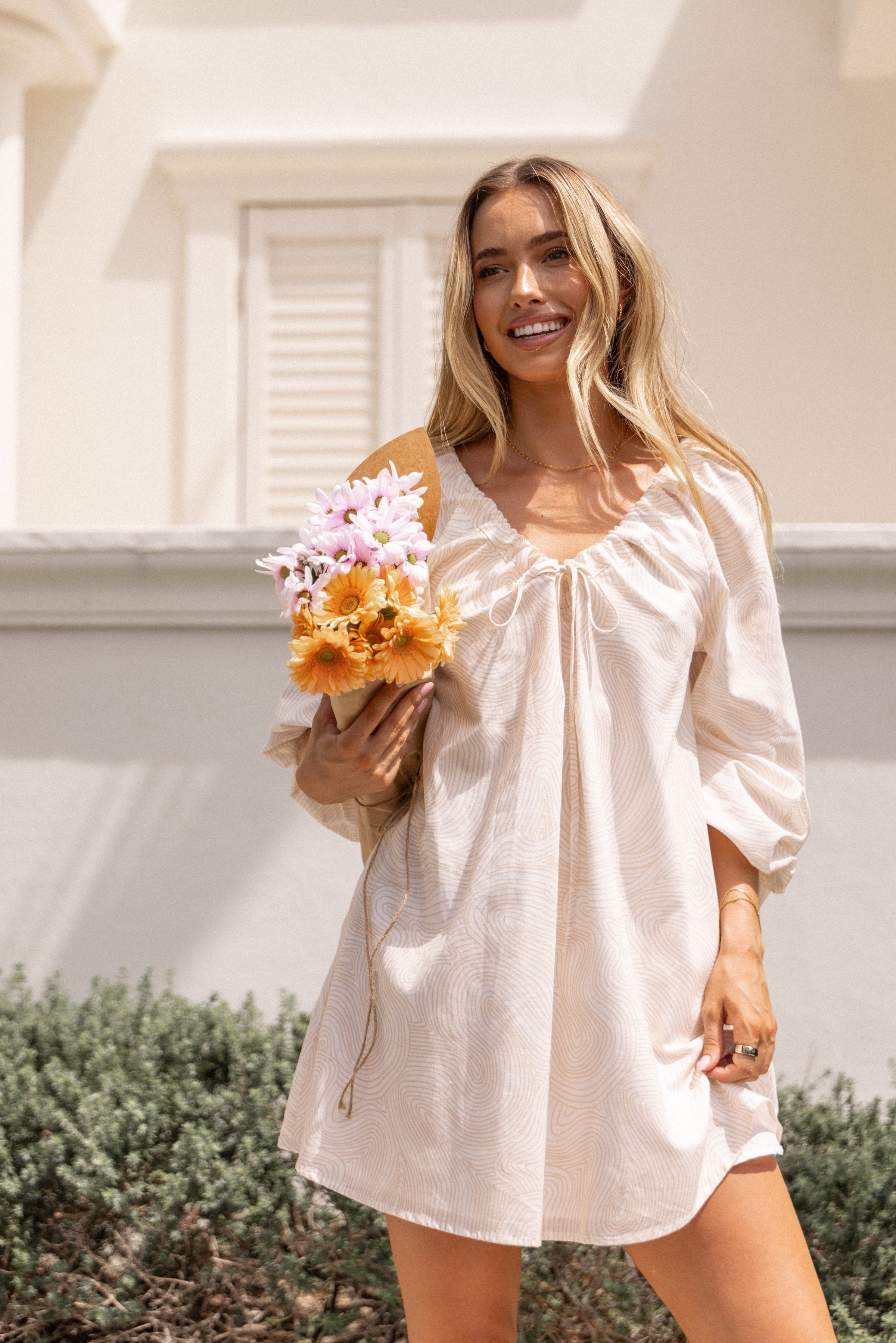 Petal and Pup USA DRESSES Walker Smock Mini Dress - Tan Swirl