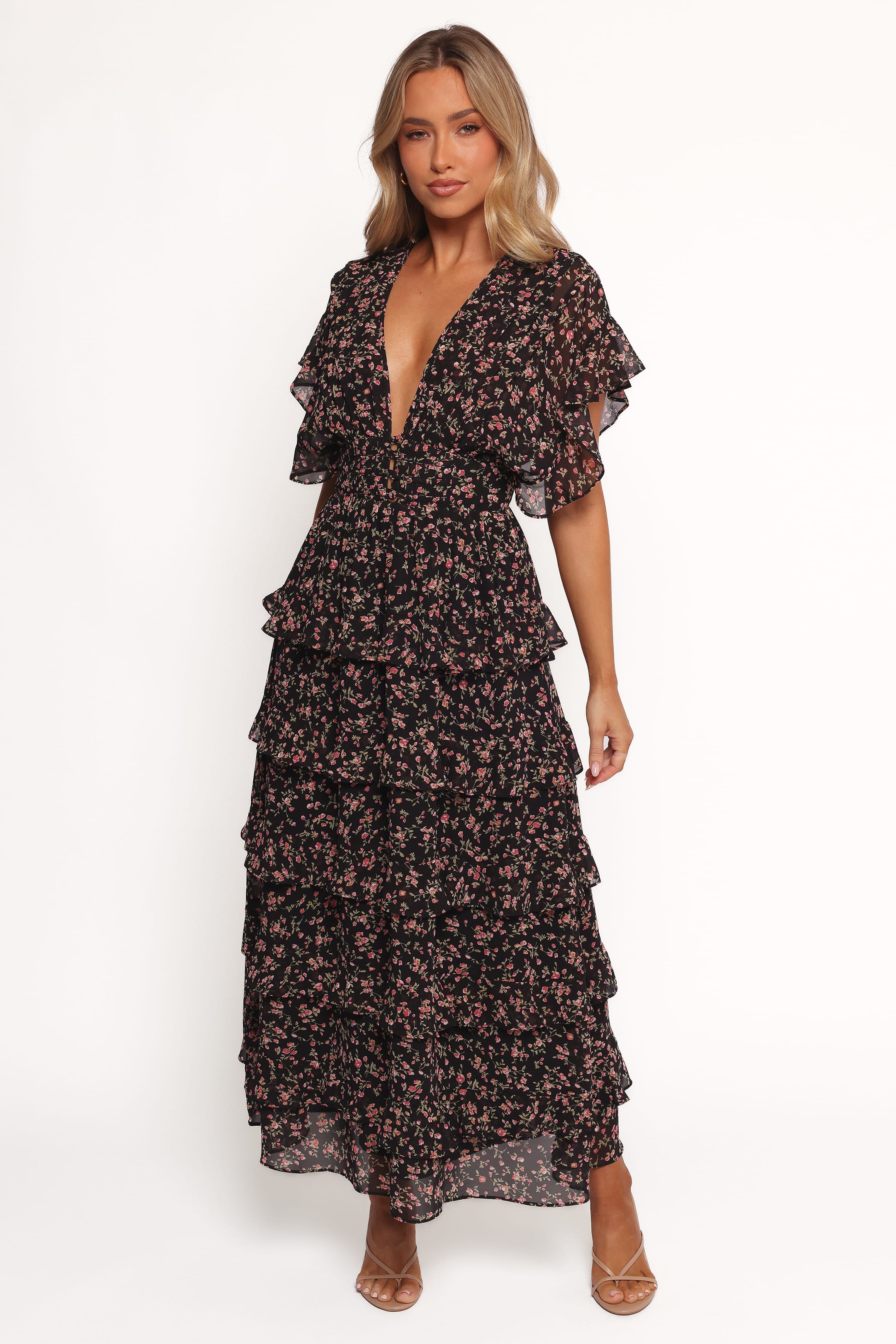 Petal and Pup USA DRESSES Wendi Ruffle Dress - Black Floral