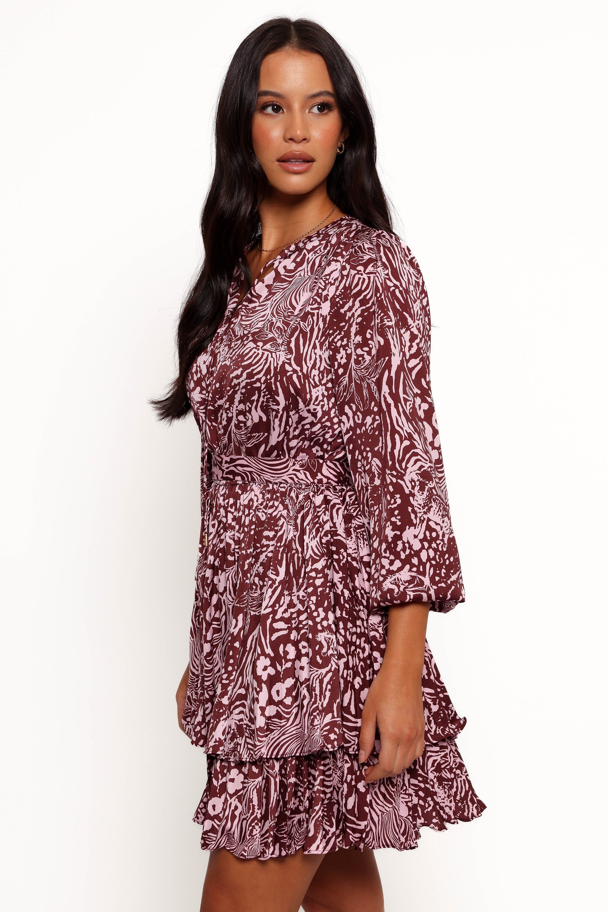 Petal and Pup USA DRESSES Wrenley Long Sleeve Mini Dress - Chocolate/Pink