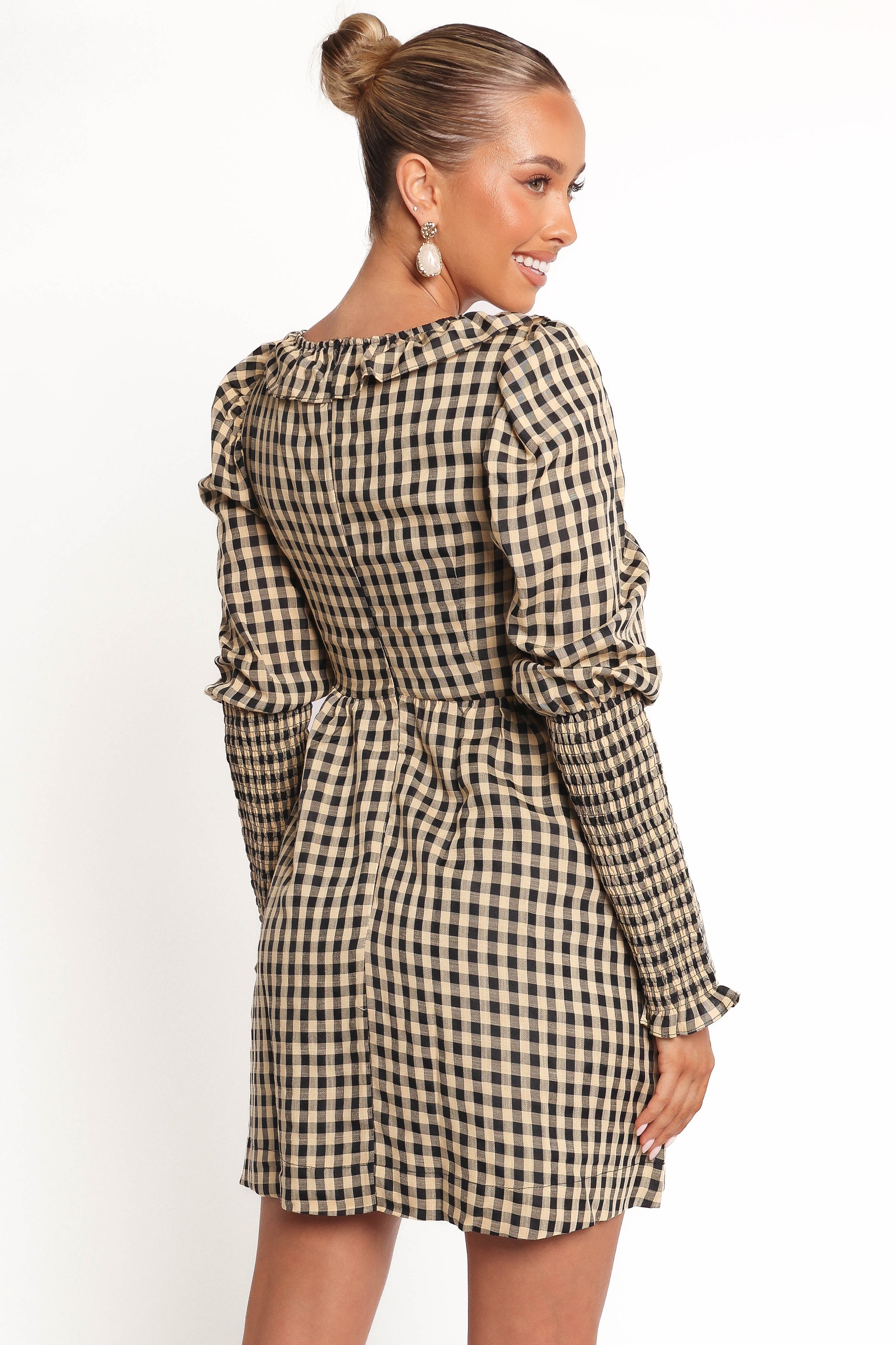 Petal and Pup USA DRESSES Xenia Mini Dress - Black/Beige Gingham (Hold for Rack)