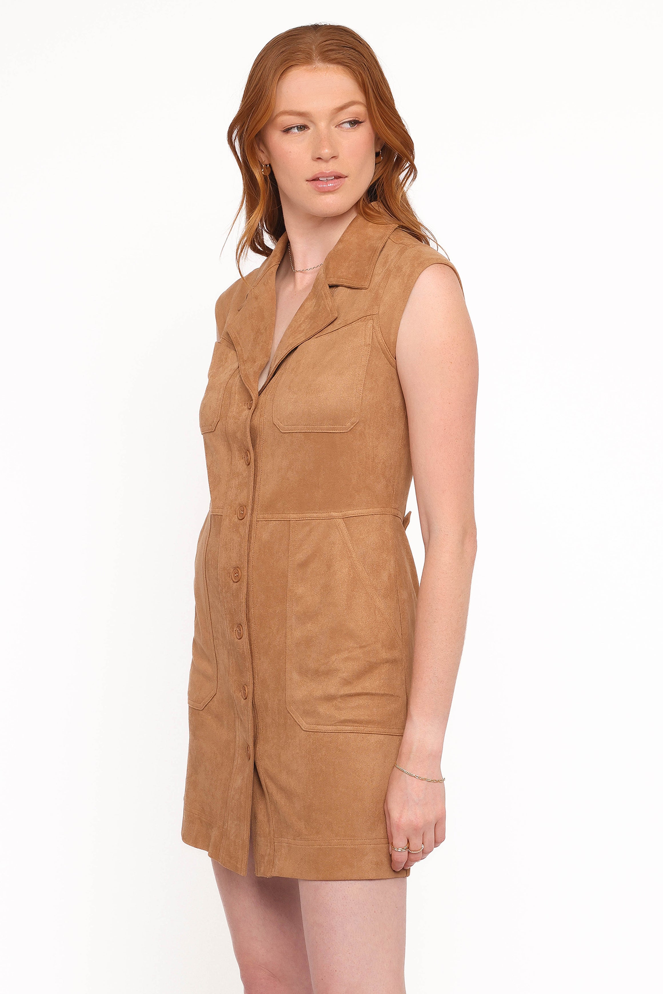 Petal and Pup USA DRESSES Xoey Suede Mini Dress - Camel