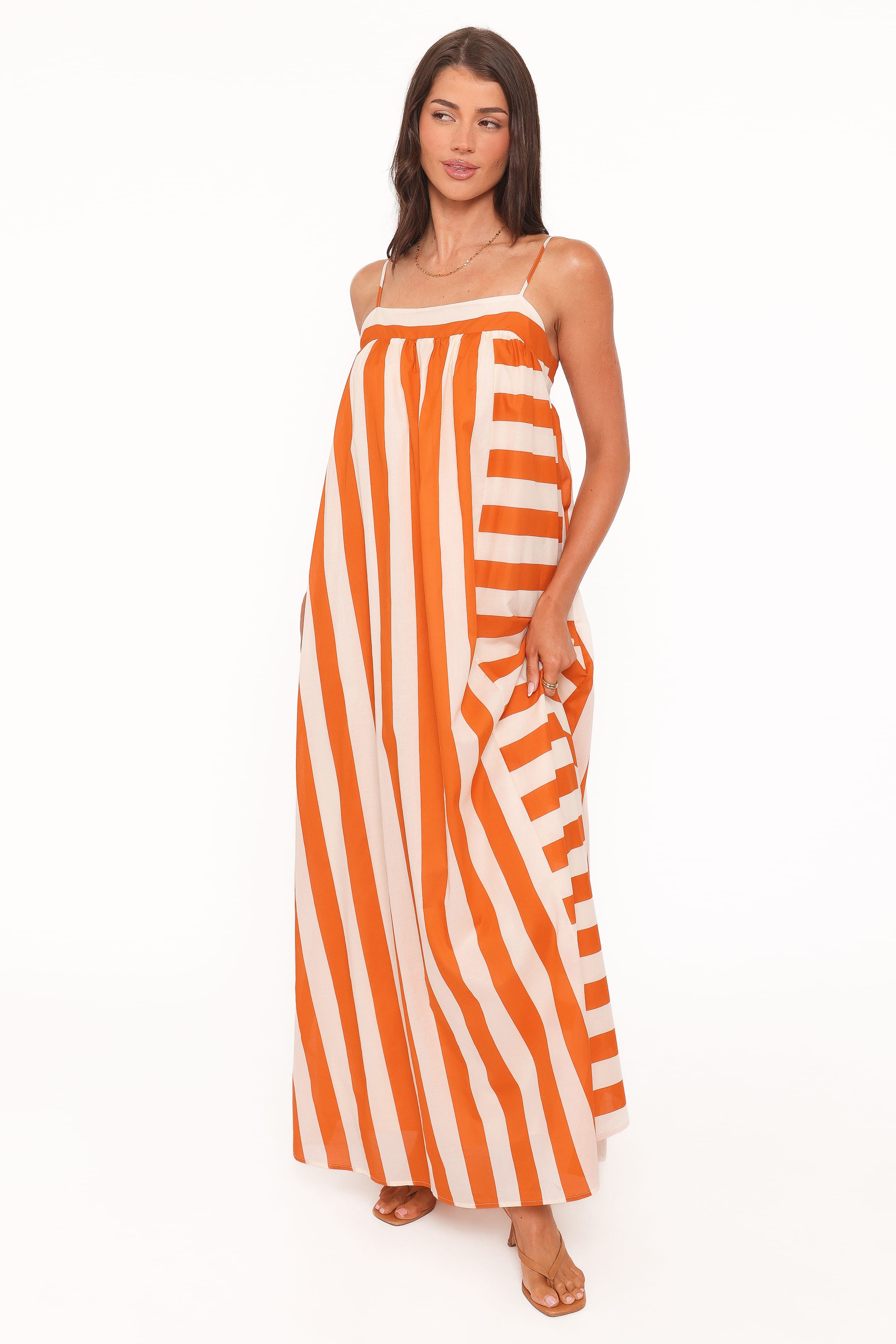 Petal and Pup USA DRESSES Yanika Maxi Dress - Orange/White Stripe