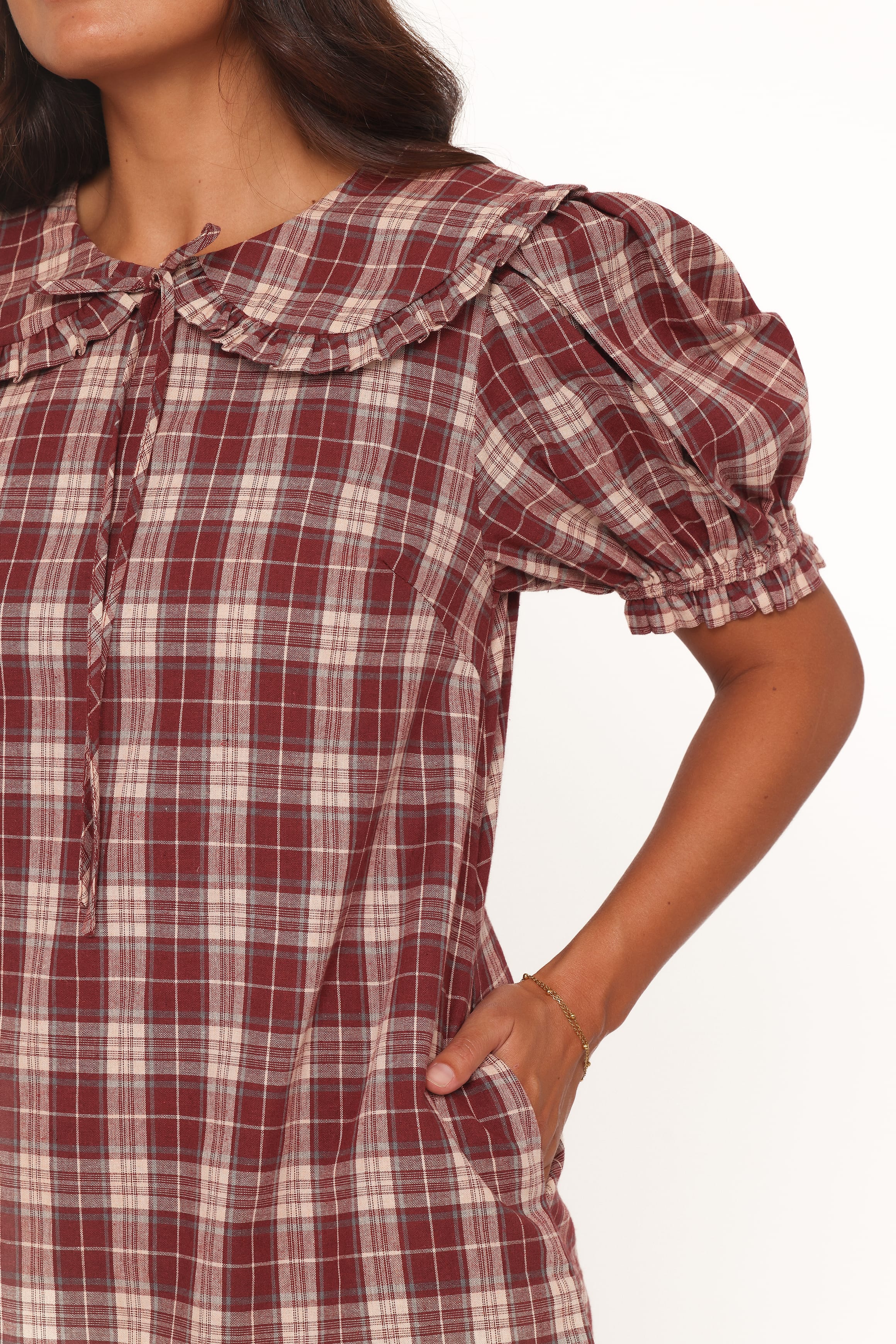 Petal and Pup USA DRESSES Yaris Mini Dress - Burgundy Plaid