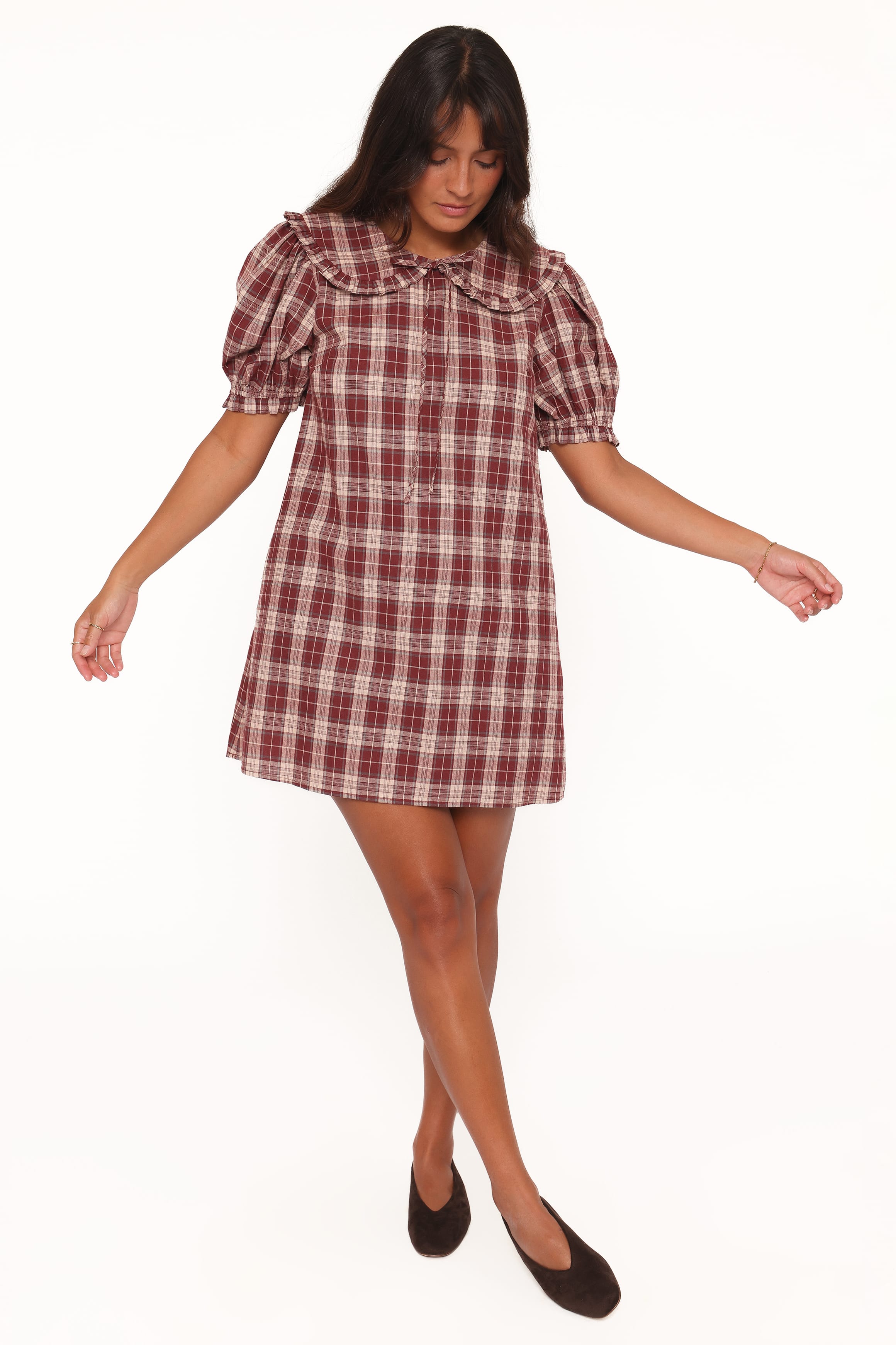 Petal and Pup USA DRESSES Yaris Mini Dress - Burgundy Plaid