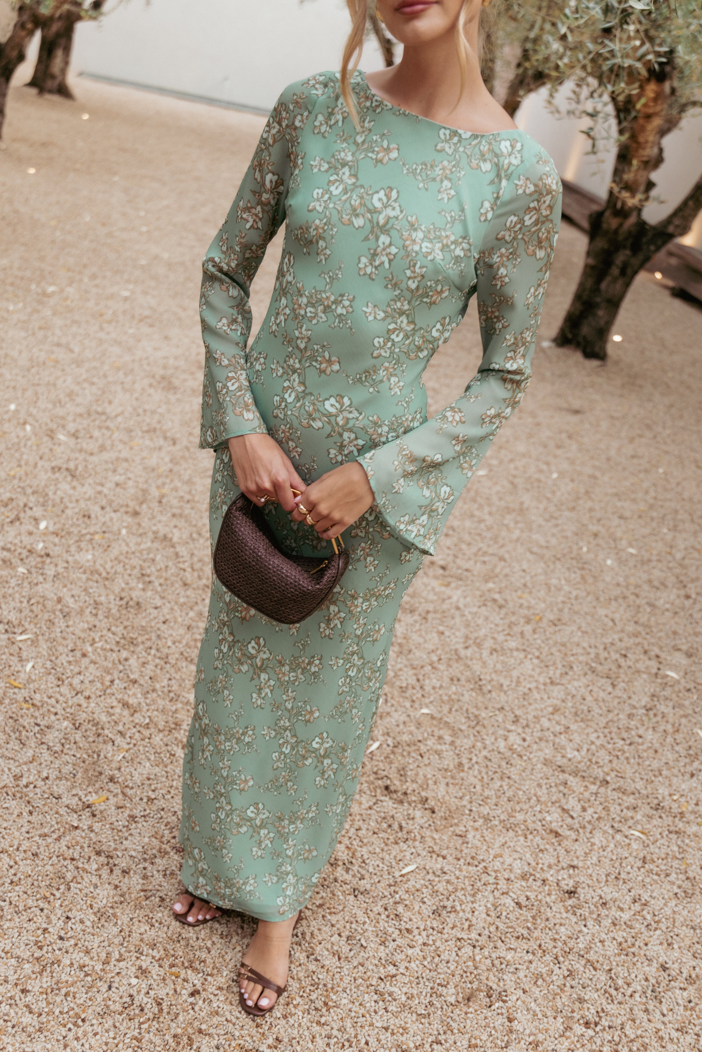 Petal and Pup USA DRESSES Yolanda Long Sleeve Maxi Dress - Sage Green Floral