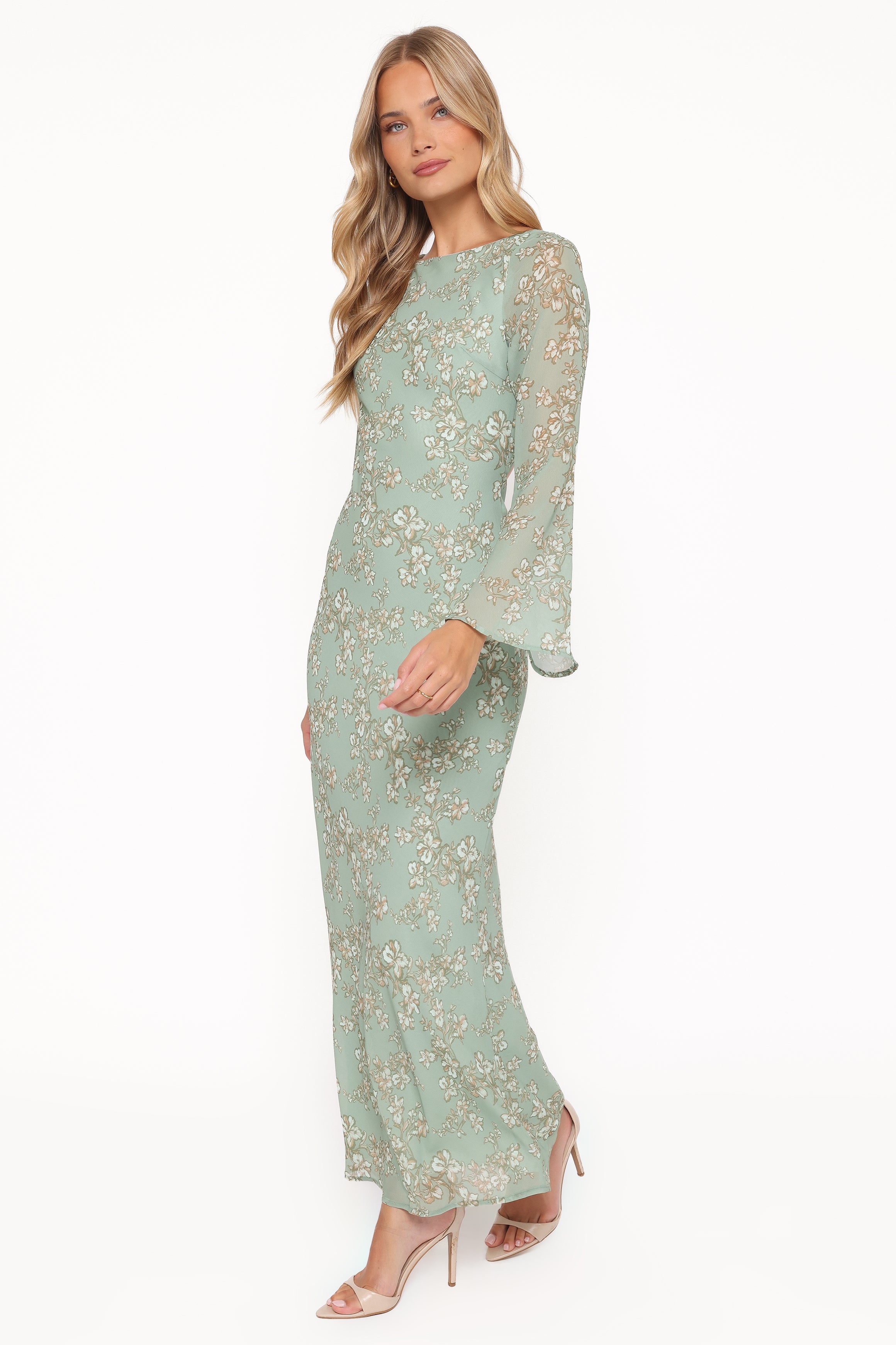 Petal and Pup USA DRESSES Yolanda Long Sleeve Maxi Dress - Sage Green Floral
