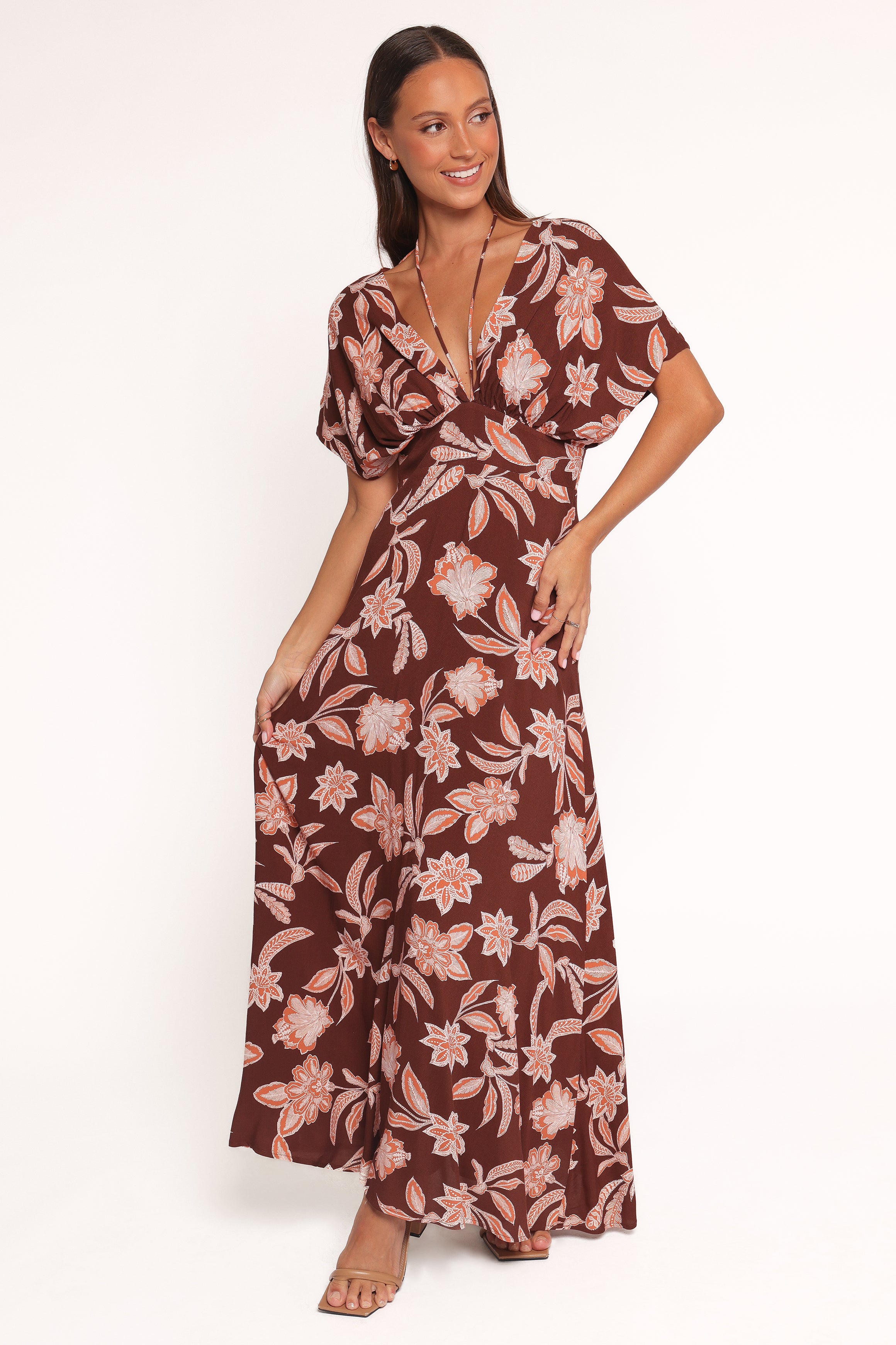 Petal and Pup USA DRESSES Yolande Midi Dress - Orange Floral