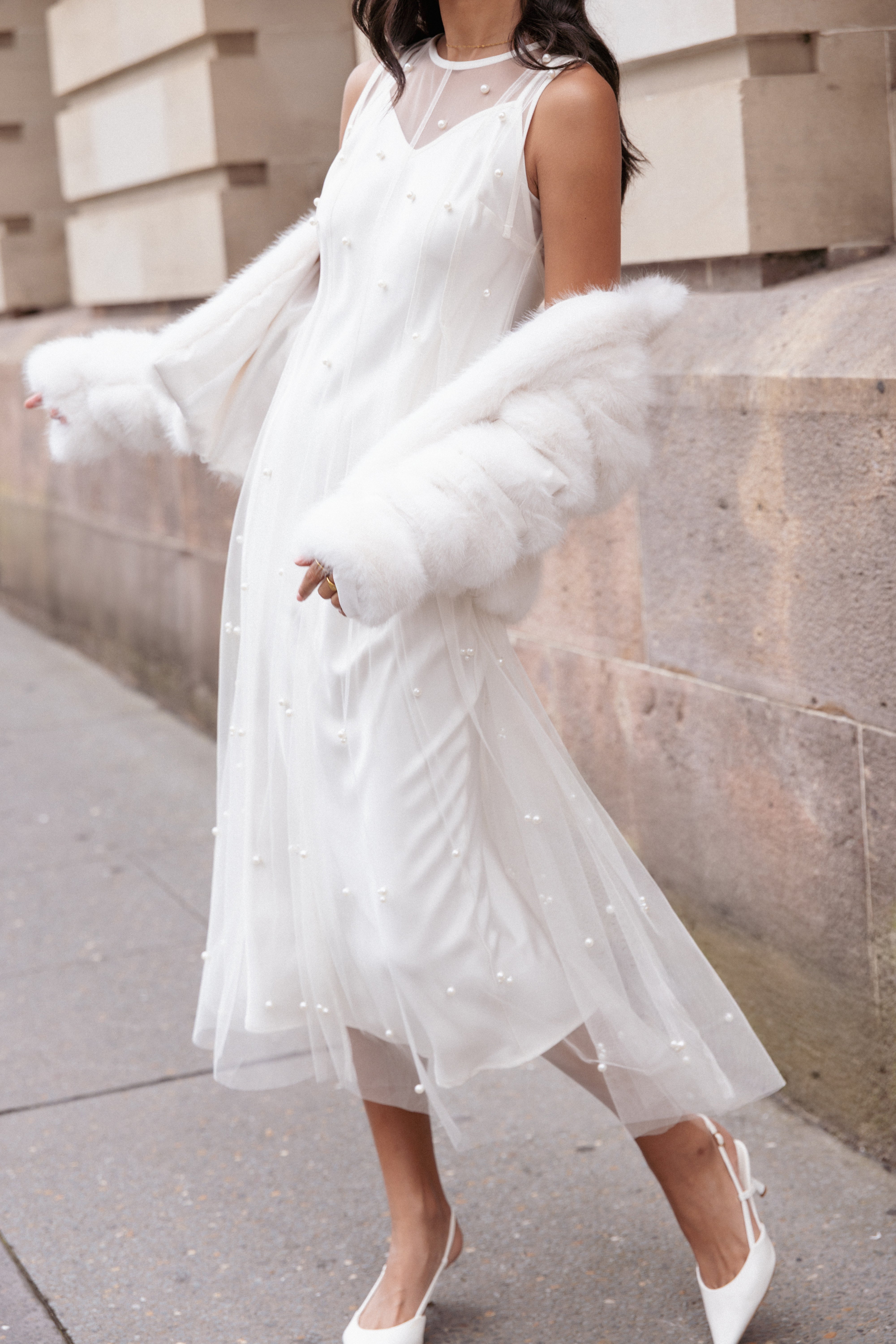 Petal and Pup USA DRESSES Yulia Pearl Midi Dress - Ecru