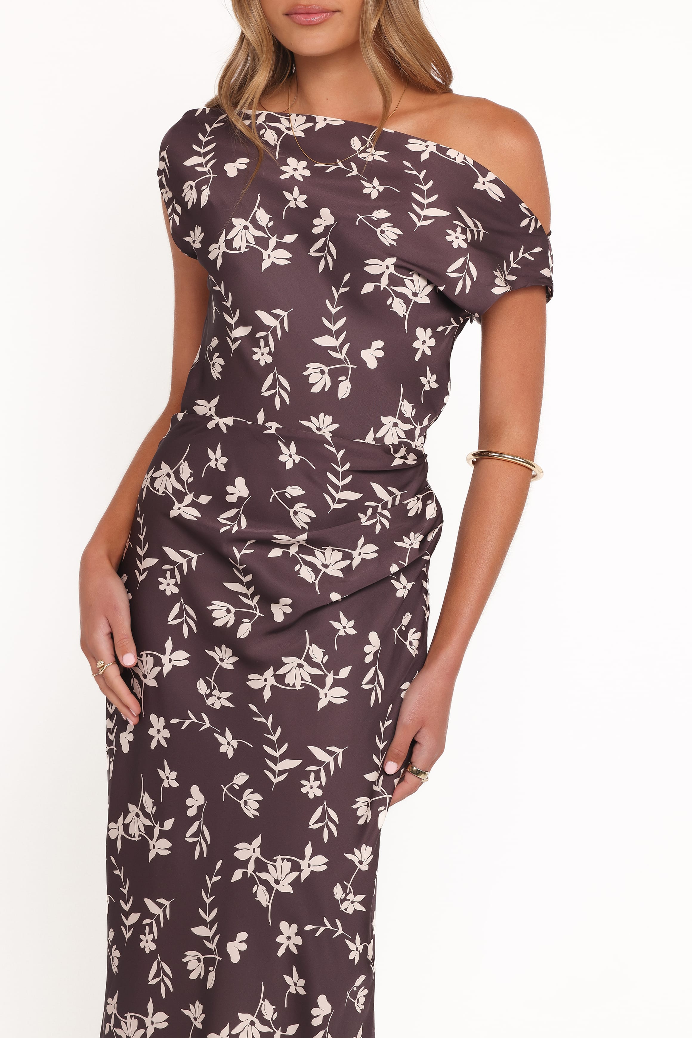 Petal and Pup USA DRESSES Zafira Midi Dress - Brown Cream Floral