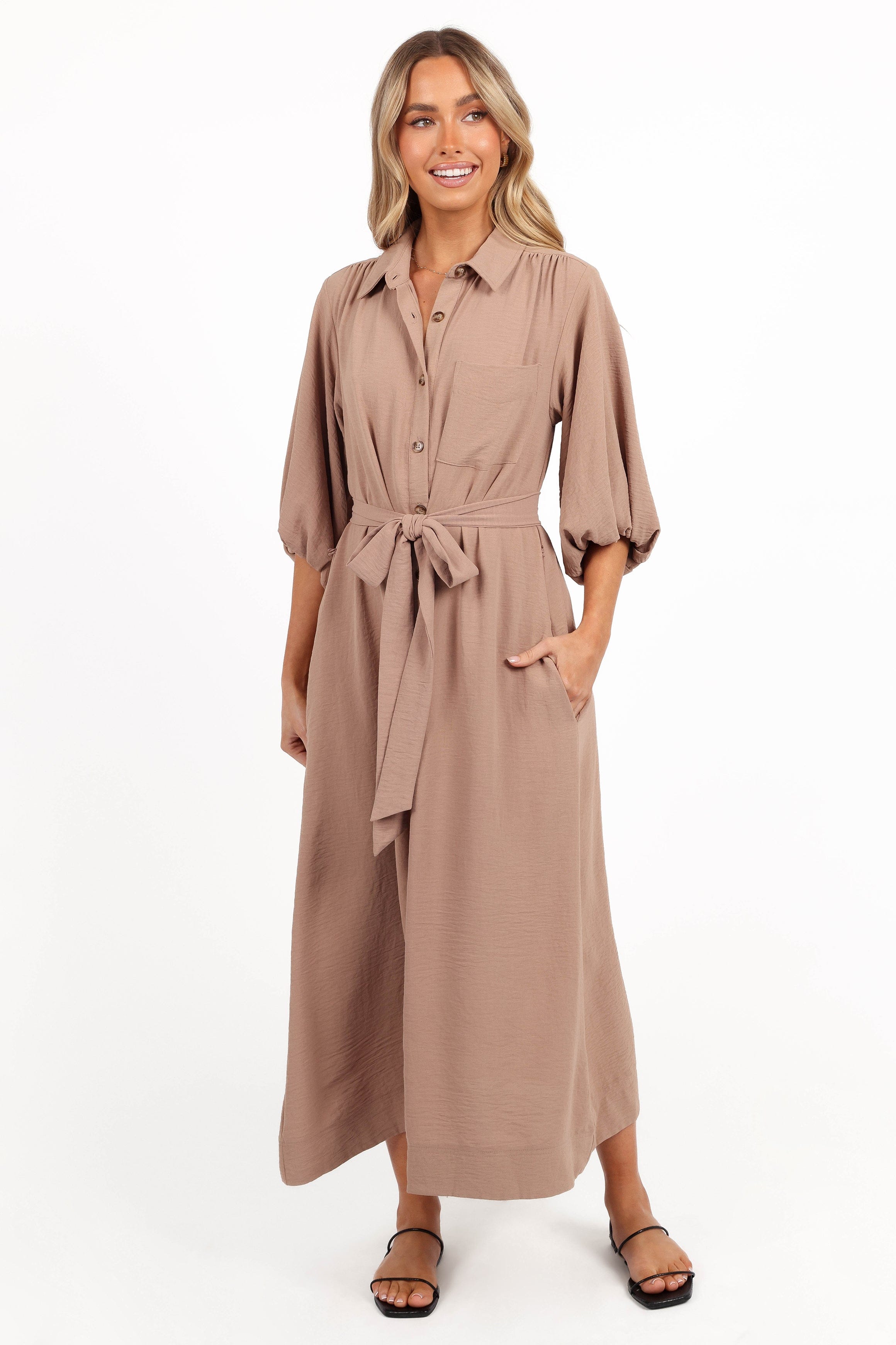 Petal and Pup USA DRESSES Zanita Midi Dress - Toast