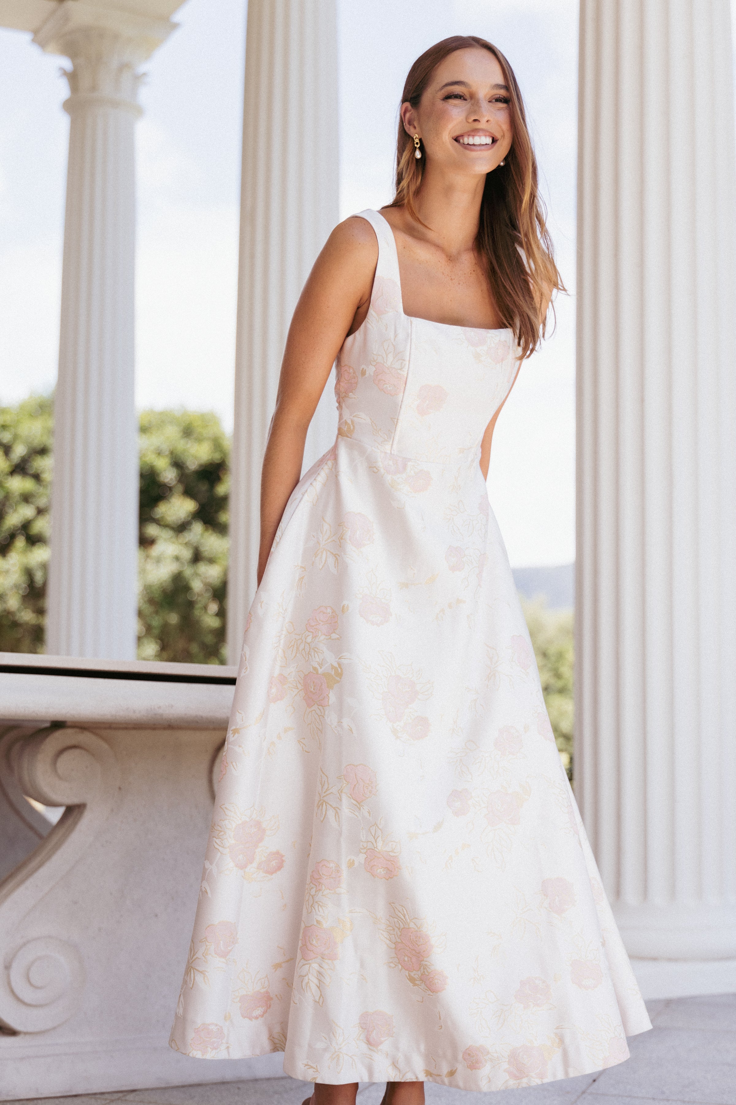 Petal and Pup USA DRESSES Zaria Midi Dress - Pink Floral