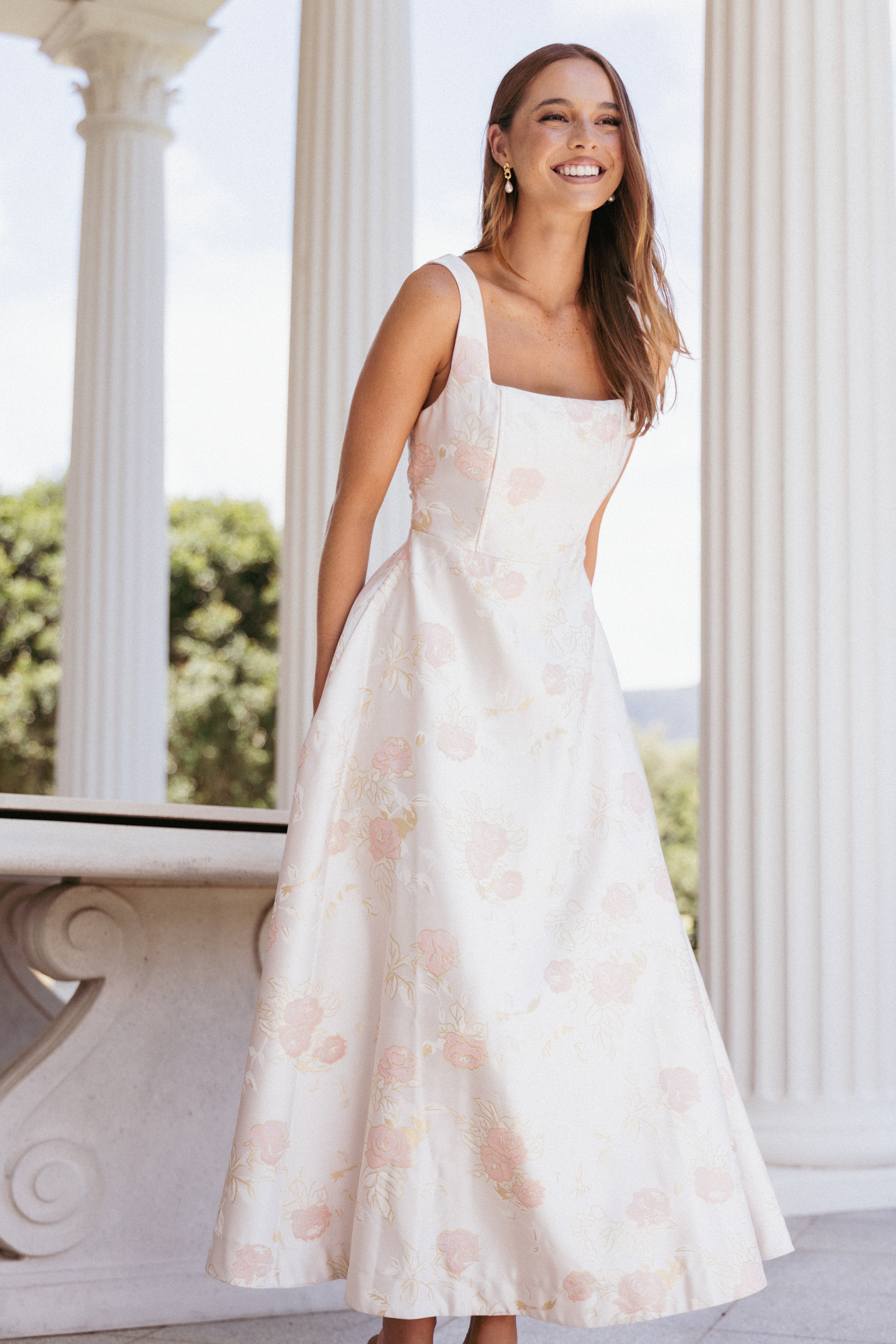 Petal and Pup USA DRESSES Zaria Midi Dress - Pink Floral