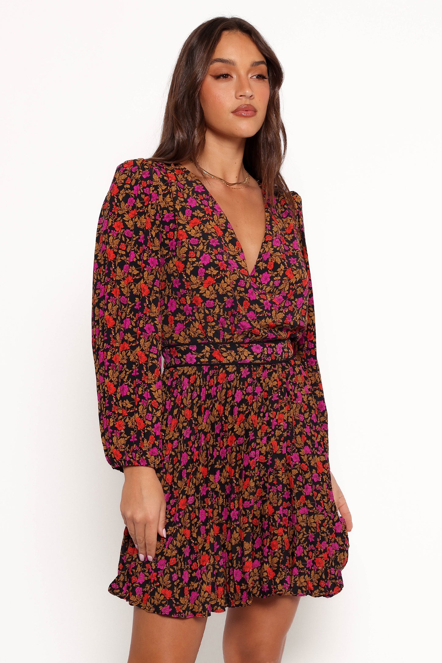 Petal and Pup USA DRESSES Zephyr Long Sleeve Mini Dress - Black Magenta