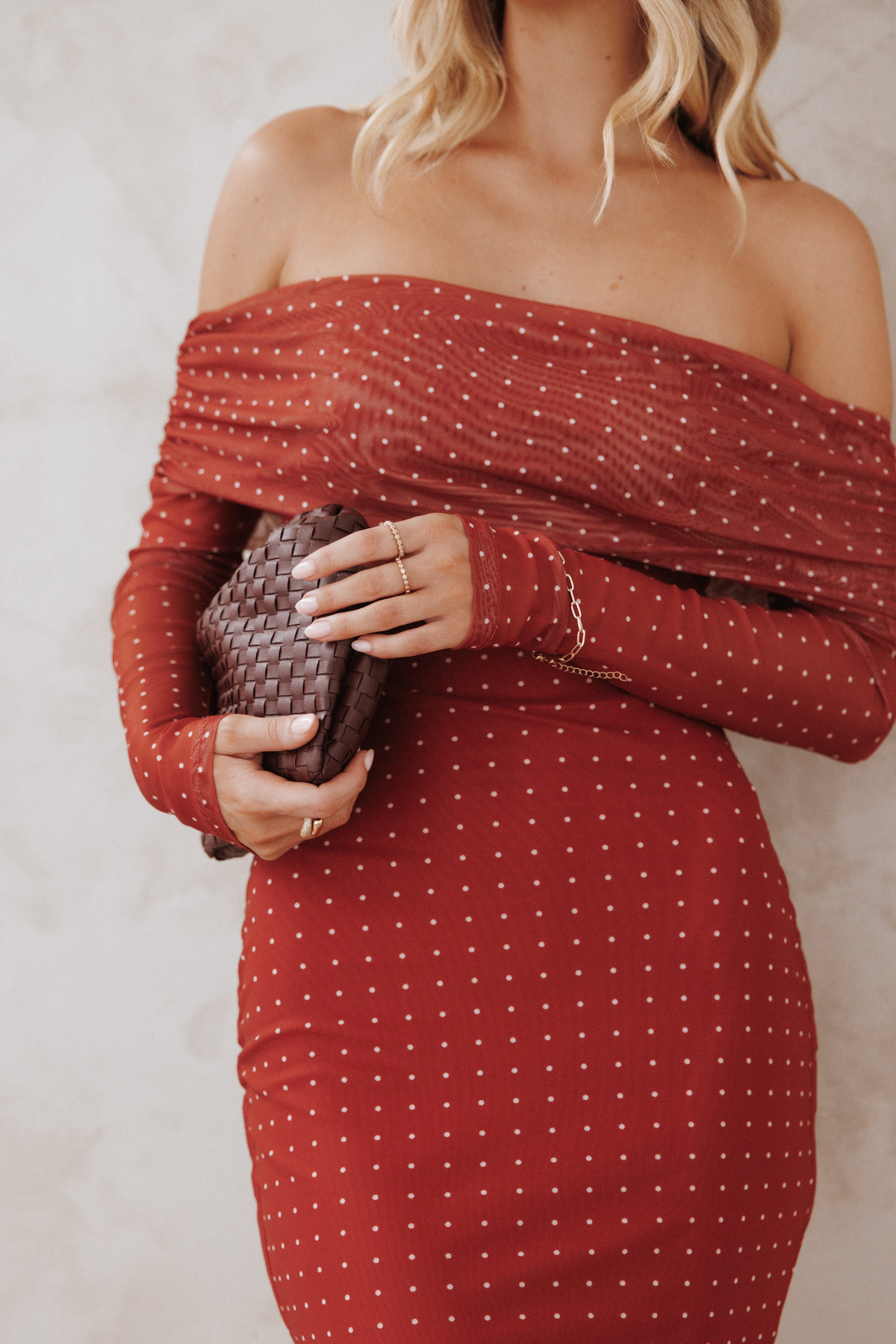 Petal and Pup USA DRESSES Zeva Off Shoulder Maxi Dress - Burgundy Spot
