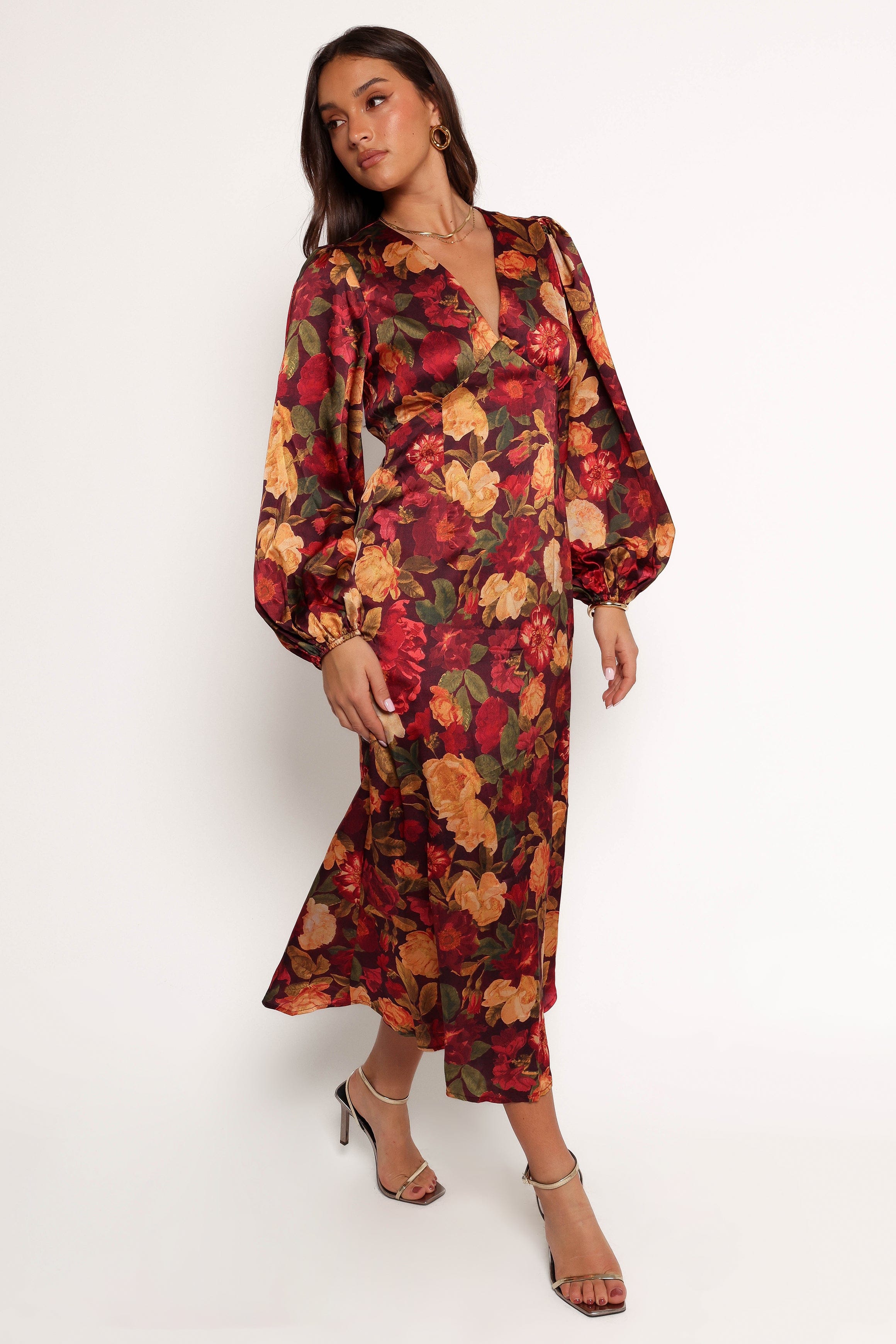 Petal and Pup USA DRESSES Zimmer Long Sleeve Maxi Dress - Sangria Bloom