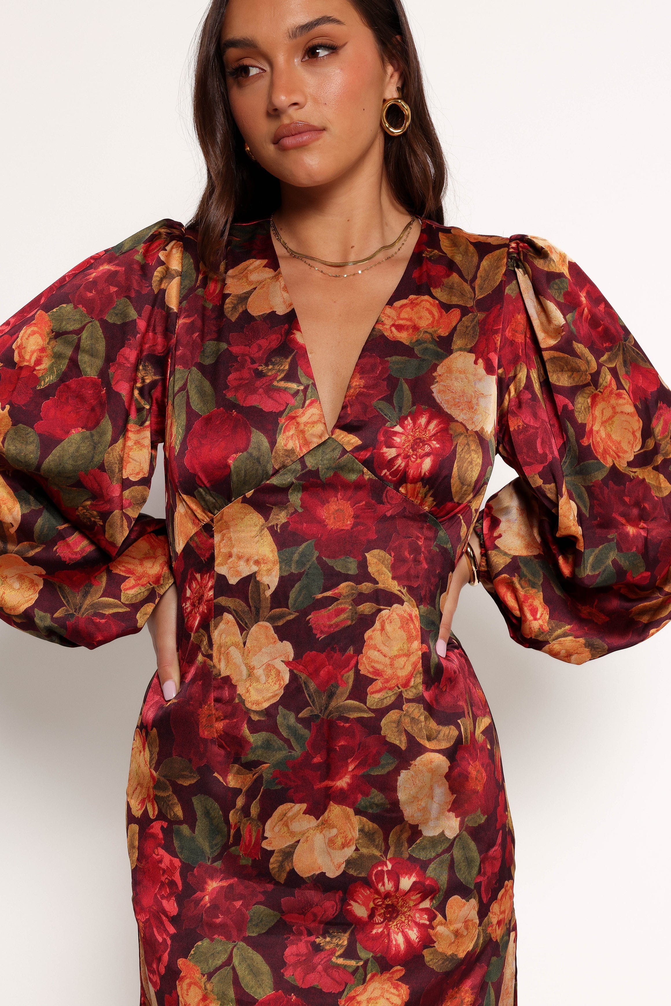 Petal and Pup USA DRESSES Zimmer Long Sleeve Maxi Dress - Sangria Bloom