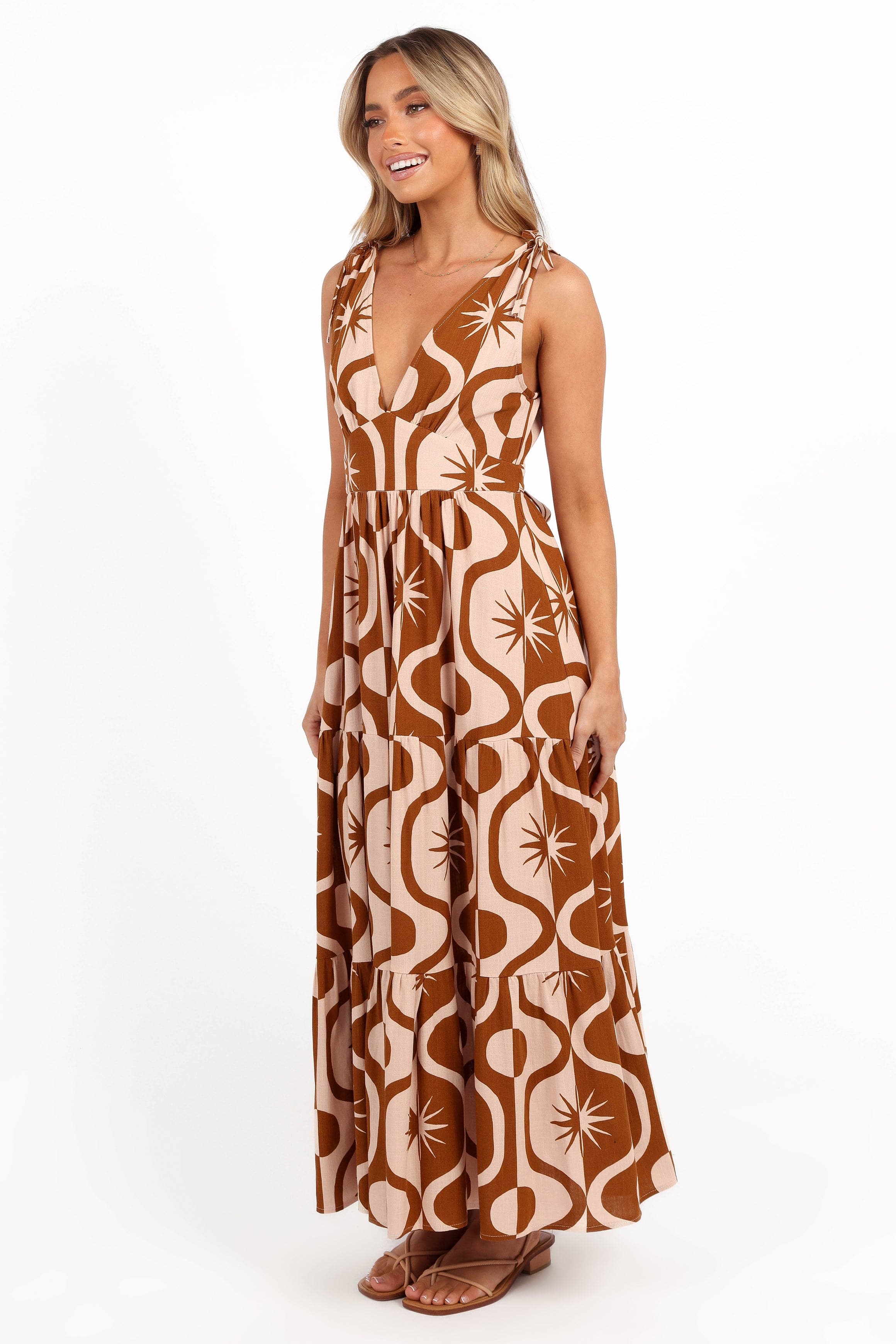 Petal and Pup USA DRESSES Zora Maxi Dress - Tan Print (Hold for Rack)