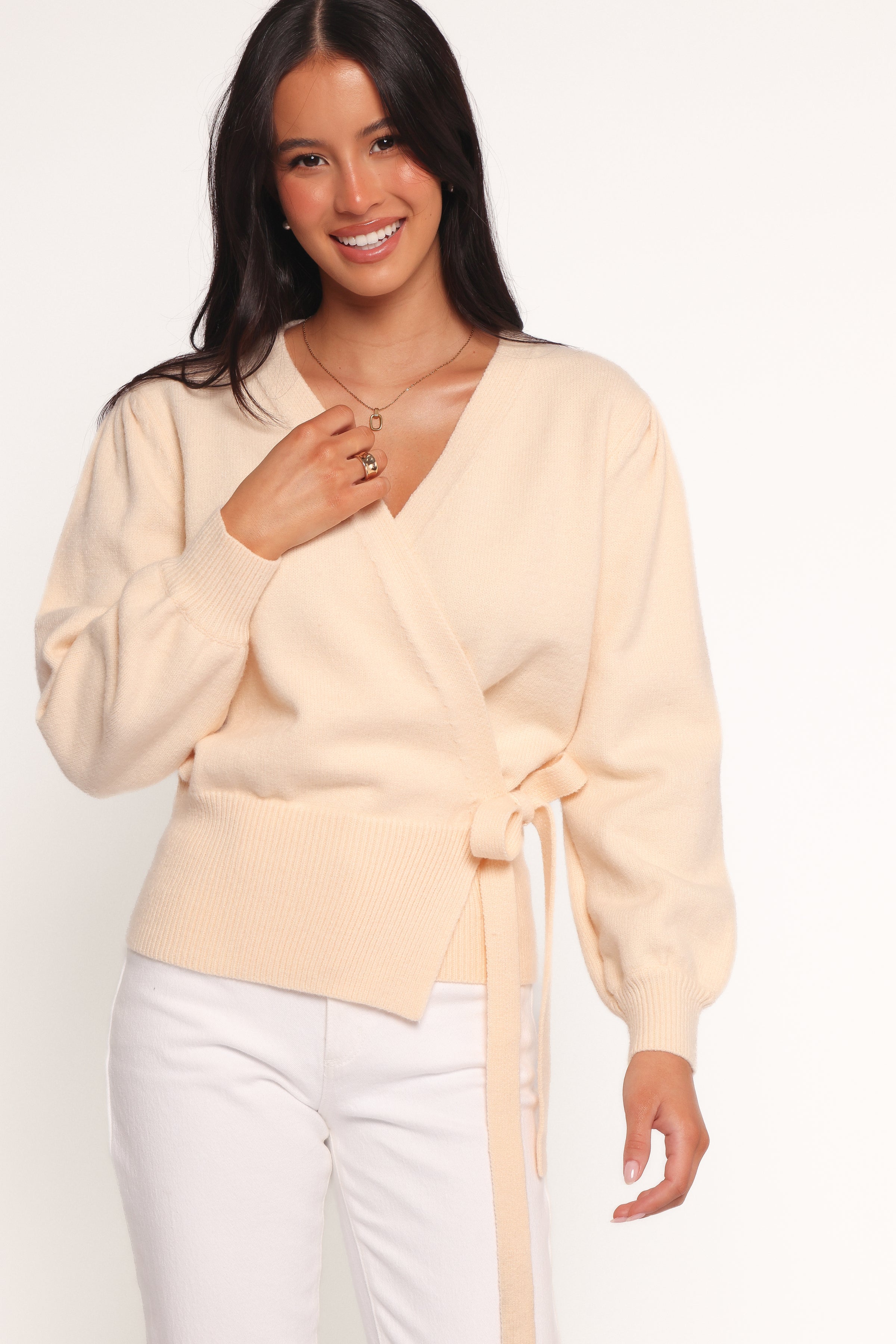 Petal and Pup USA KNITWEAR Abbey Ballet Wrap Cardigan - Cream