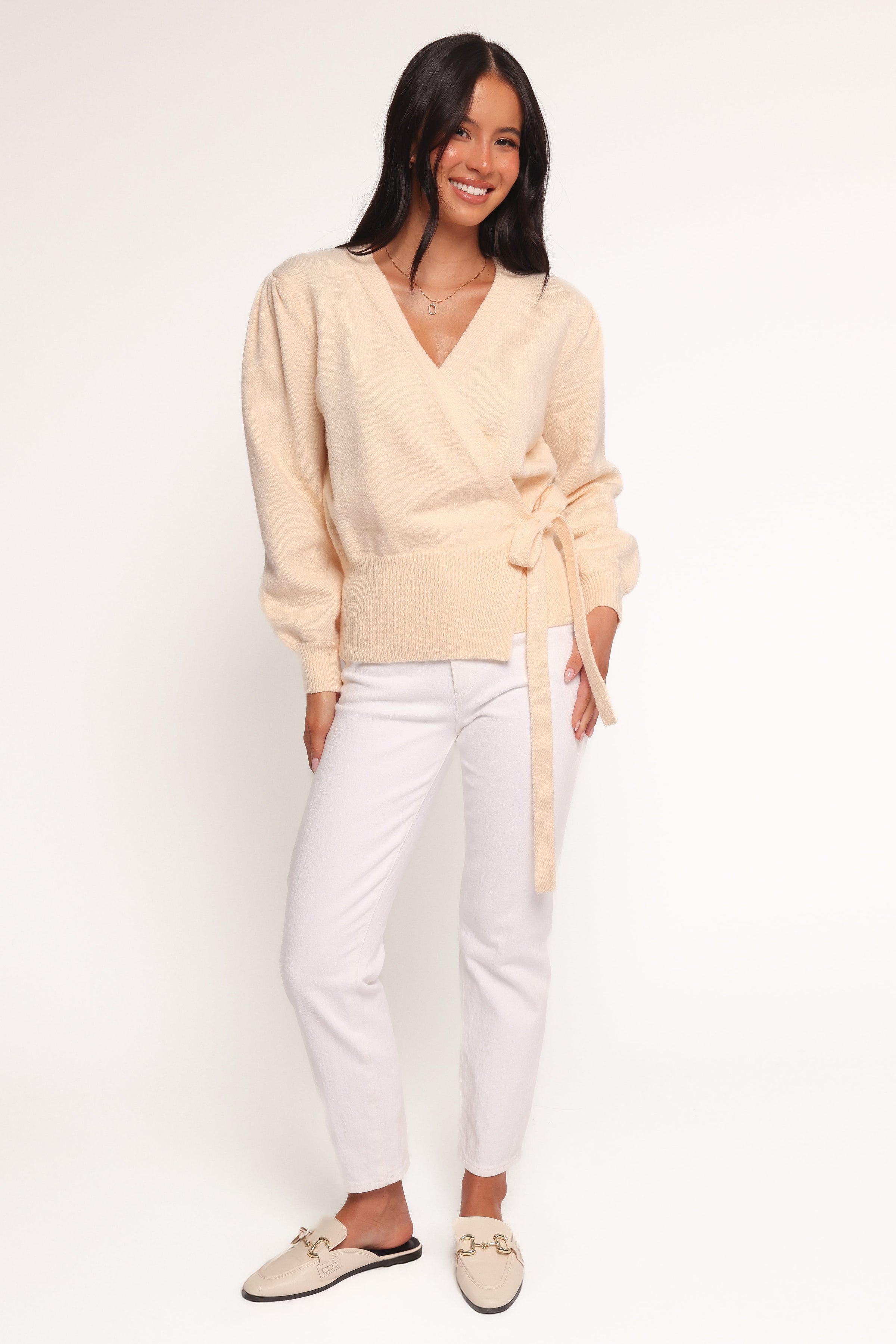 Petal and Pup USA KNITWEAR Abbey Ballet Wrap Cardigan - Cream