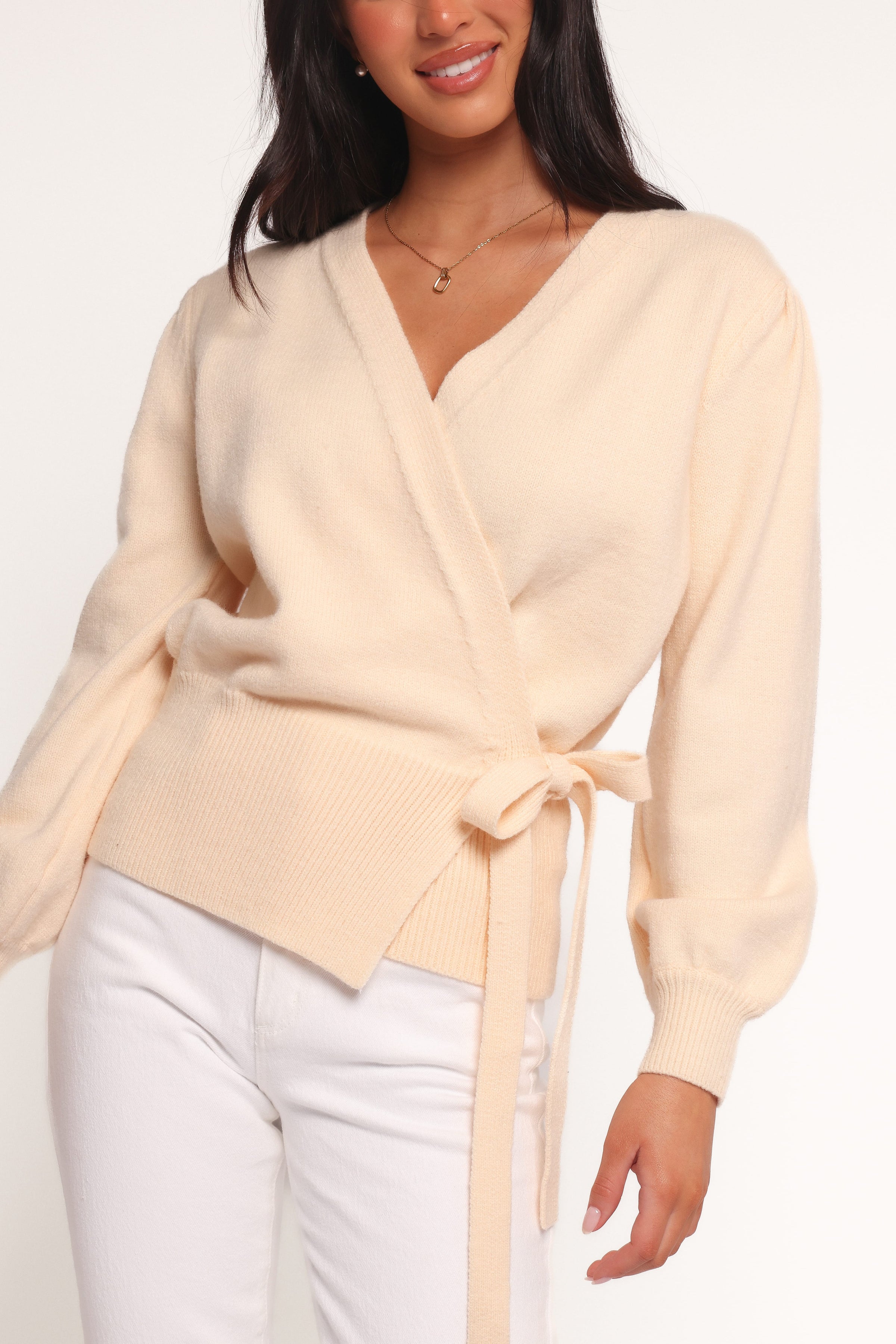 Petal and Pup USA KNITWEAR Abbey Ballet Wrap Cardigan - Cream