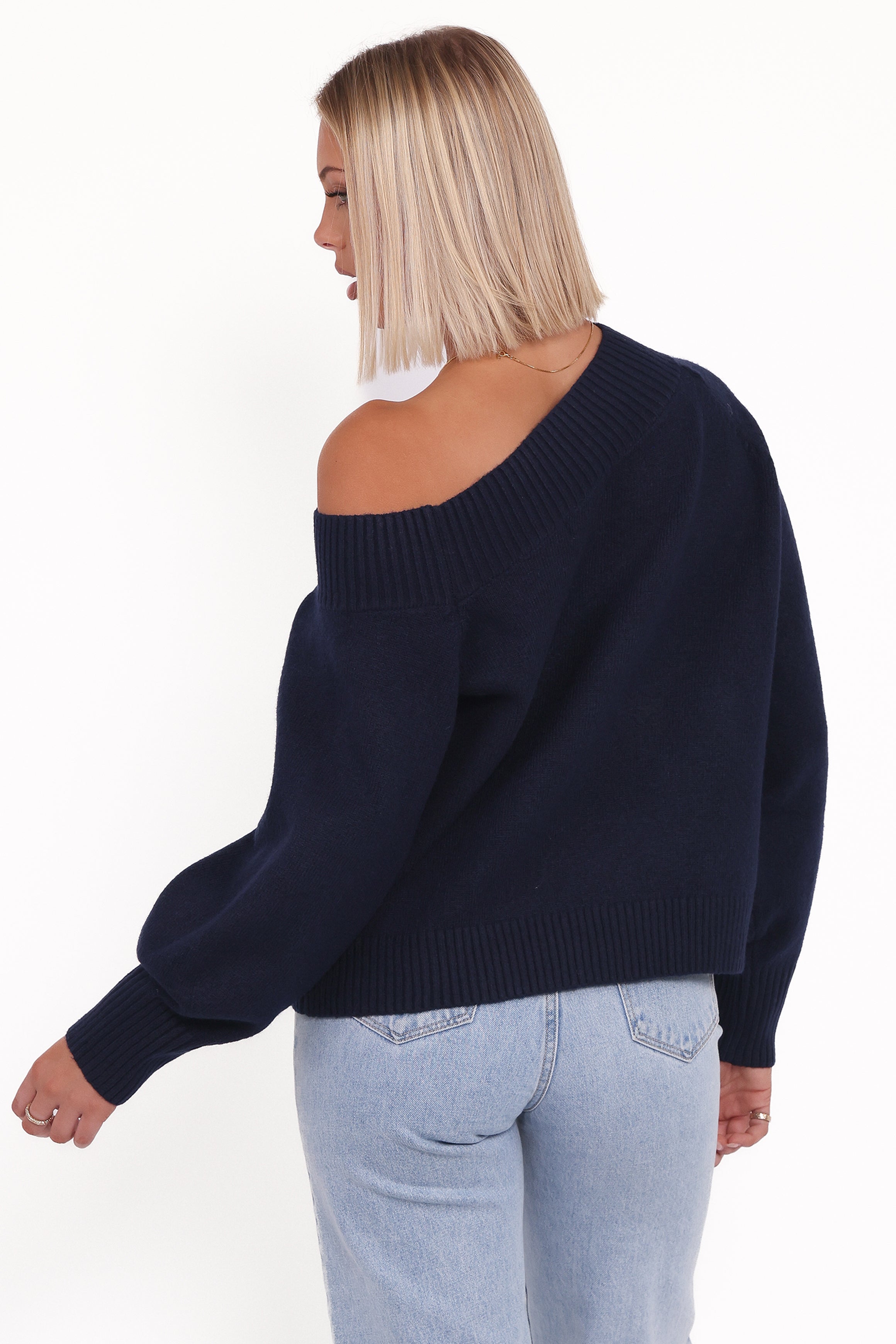 Petal and Pup USA KNITWEAR Ailis Off Shoulder Sweater - Navy