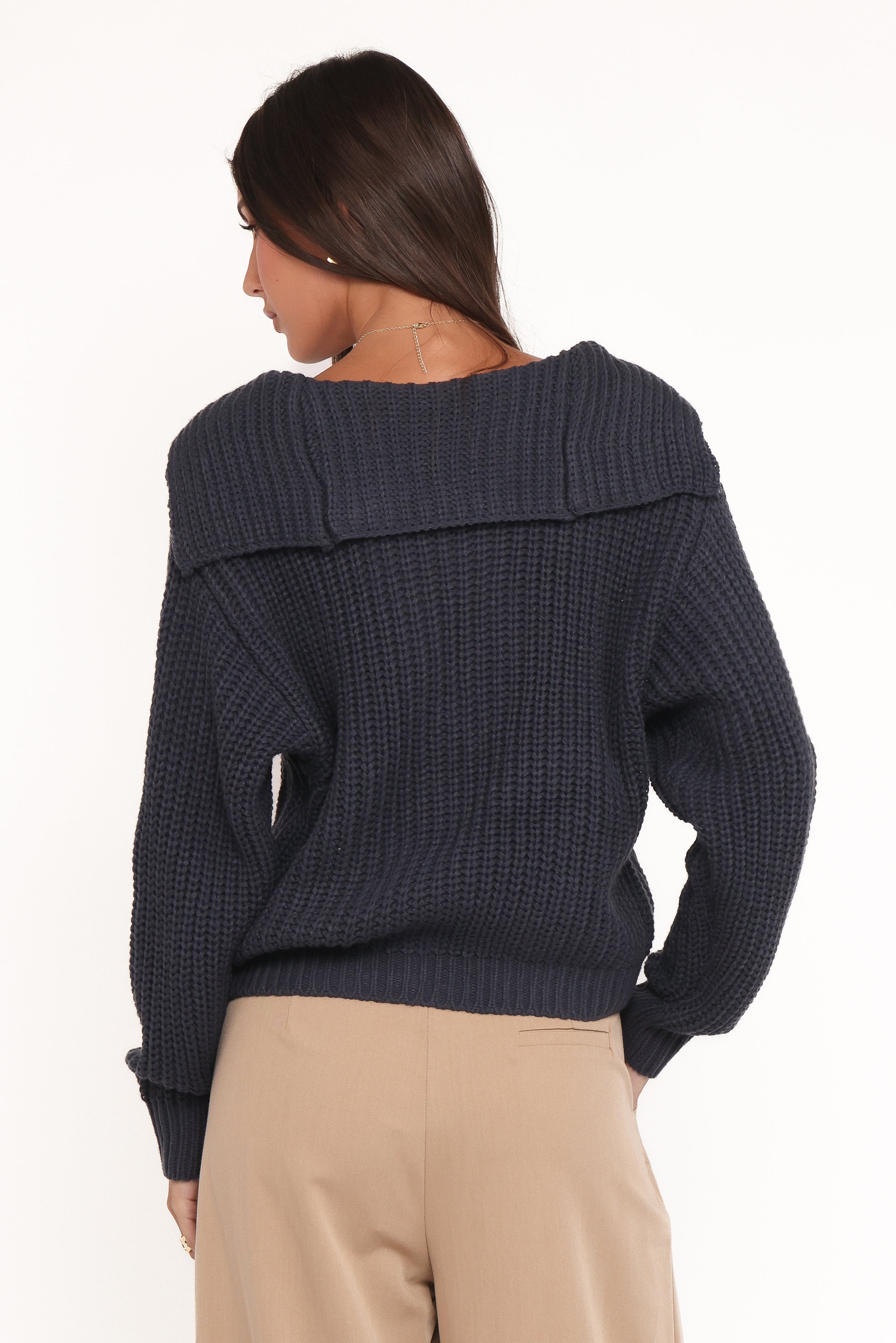 Petal and Pup USA KNITWEAR Amelia Oversize Collar Button Cardigan - Navy