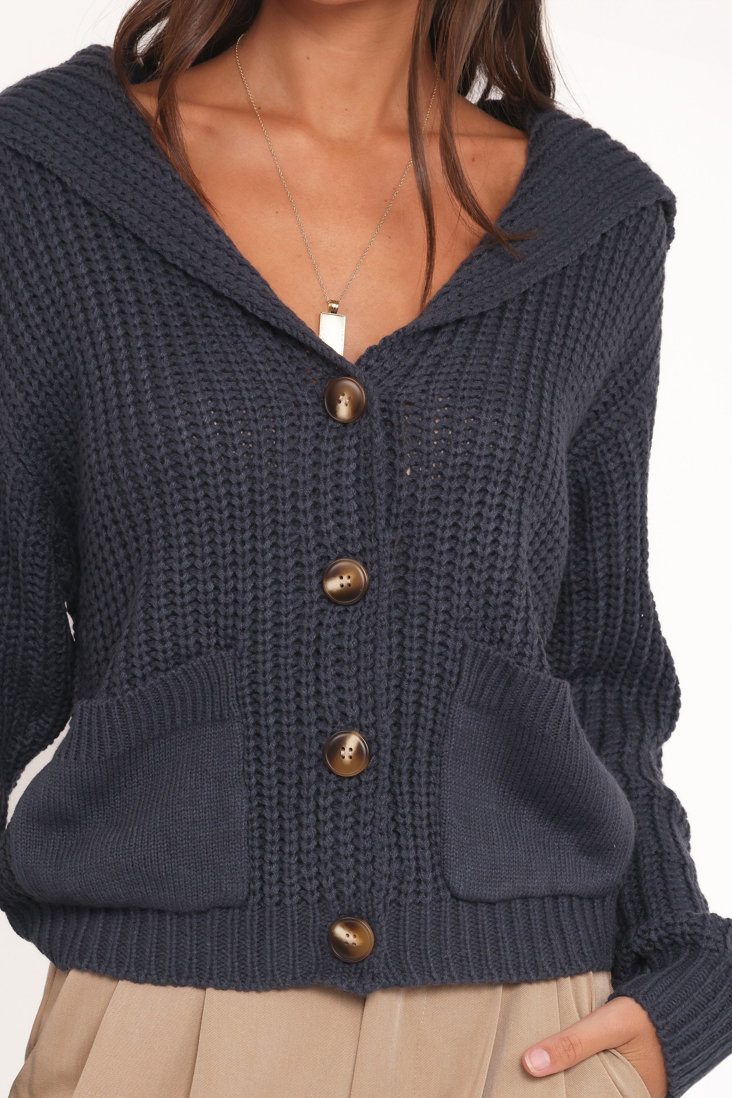 Petal and Pup USA KNITWEAR Amelia Oversize Collar Button Cardigan - Navy