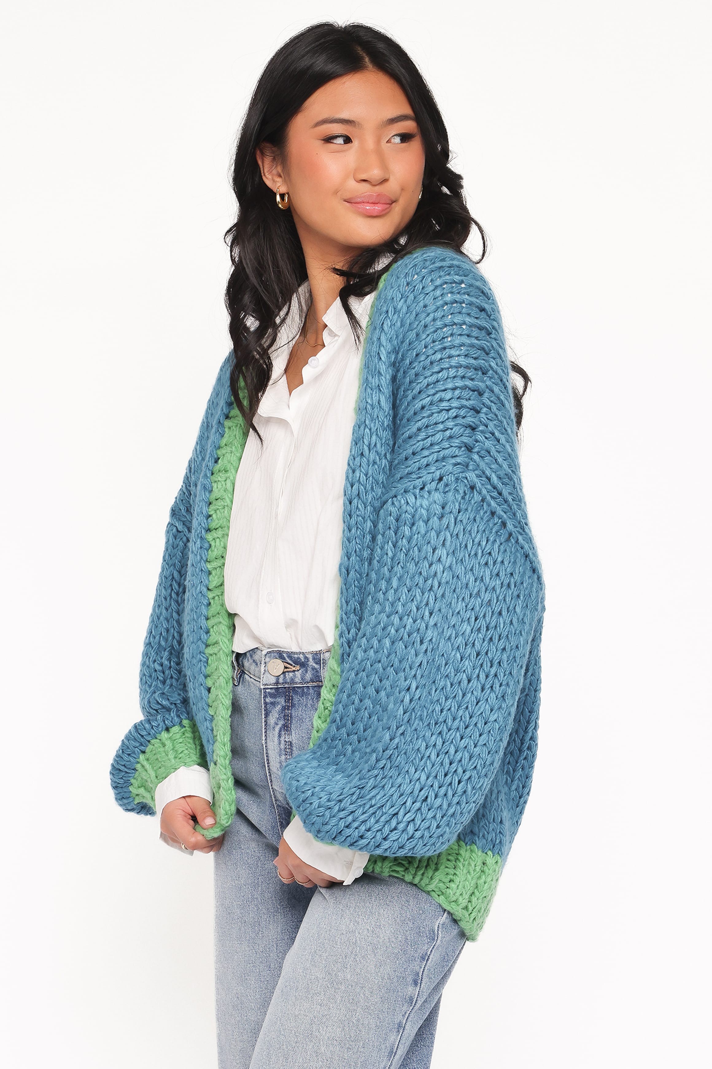 Petal and Pup USA KNITWEAR Anige Contrast Trim Cardigan - Blue/Green