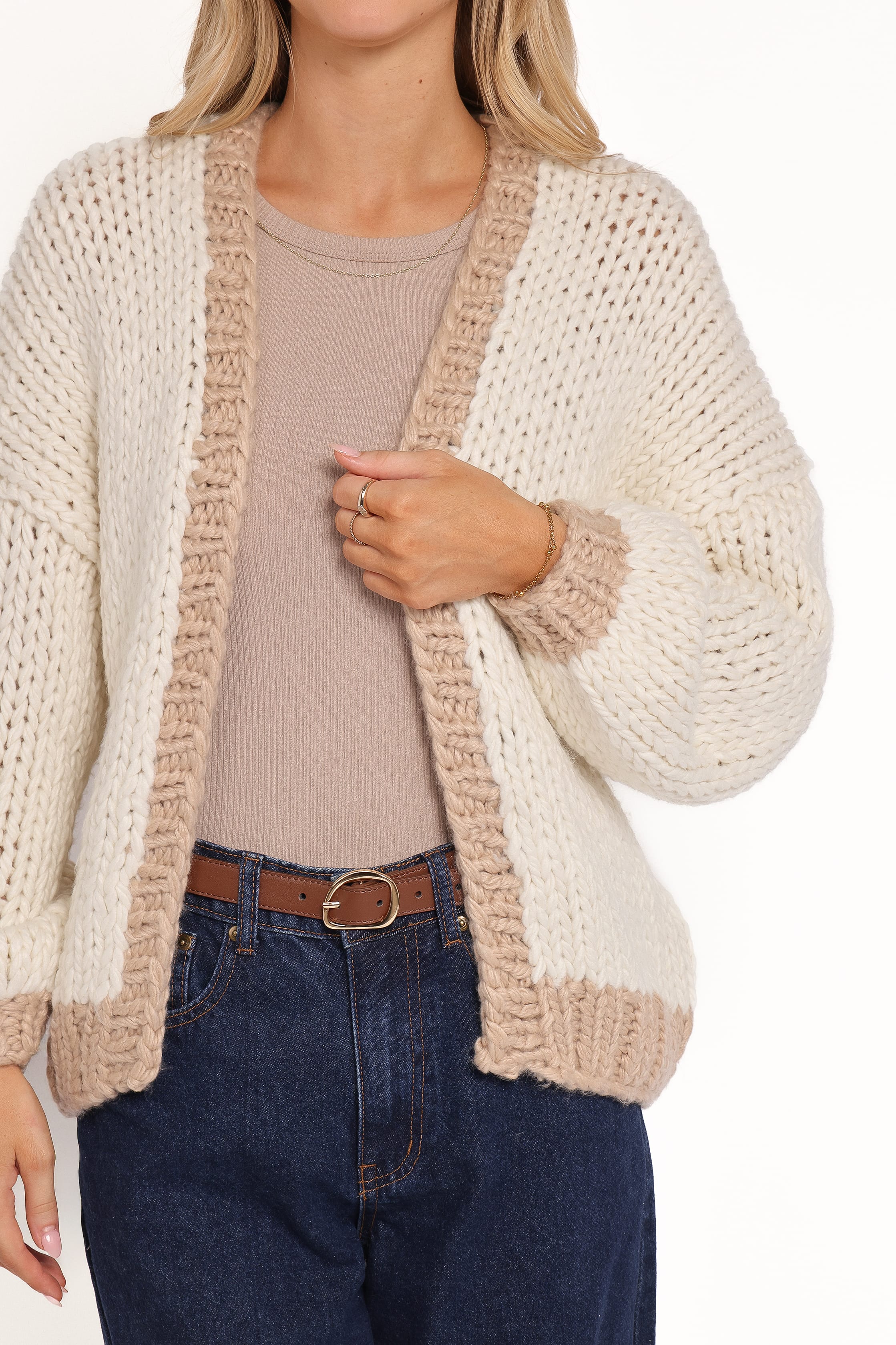 Petal and Pup USA KNITWEAR Anige Contrast Trim Cardigan - Cream