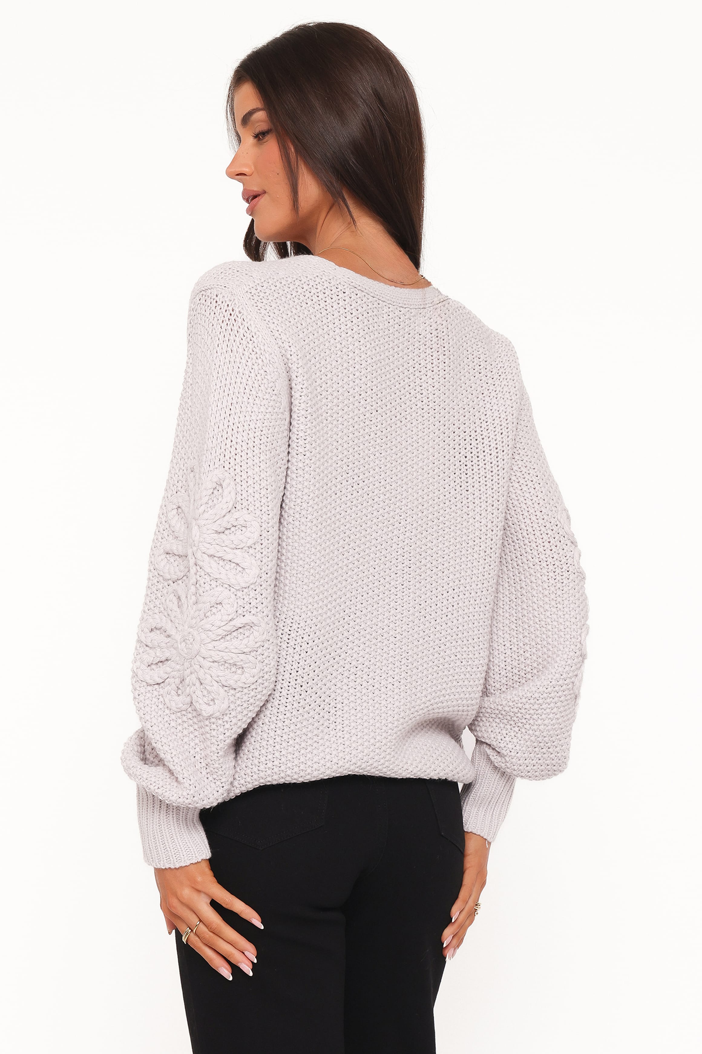 Petal and Pup USA KNITWEAR Arcadia Floral Cardigan - Light Grey
