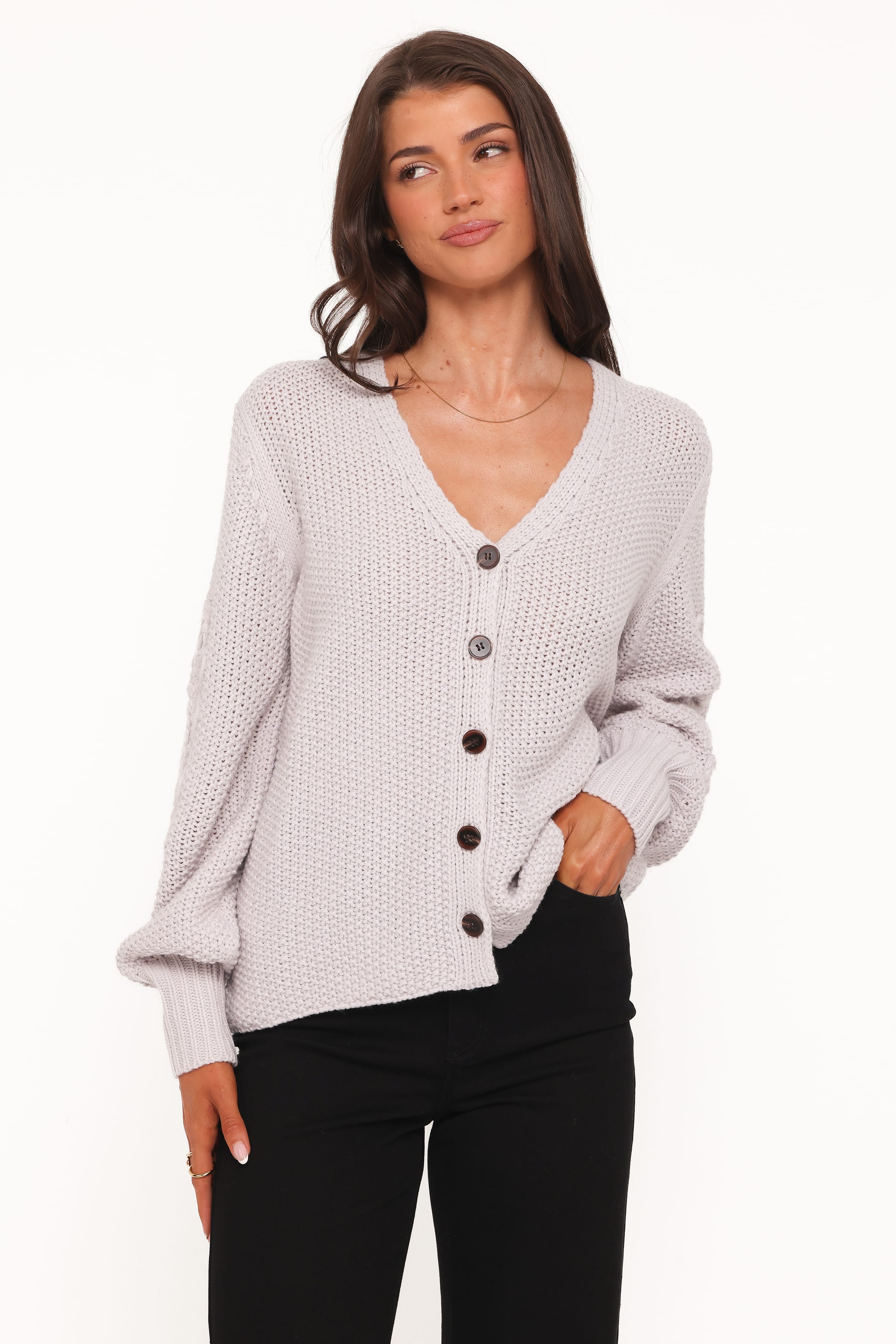 Petal and Pup USA KNITWEAR Arcadia Floral Cardigan - Light Grey