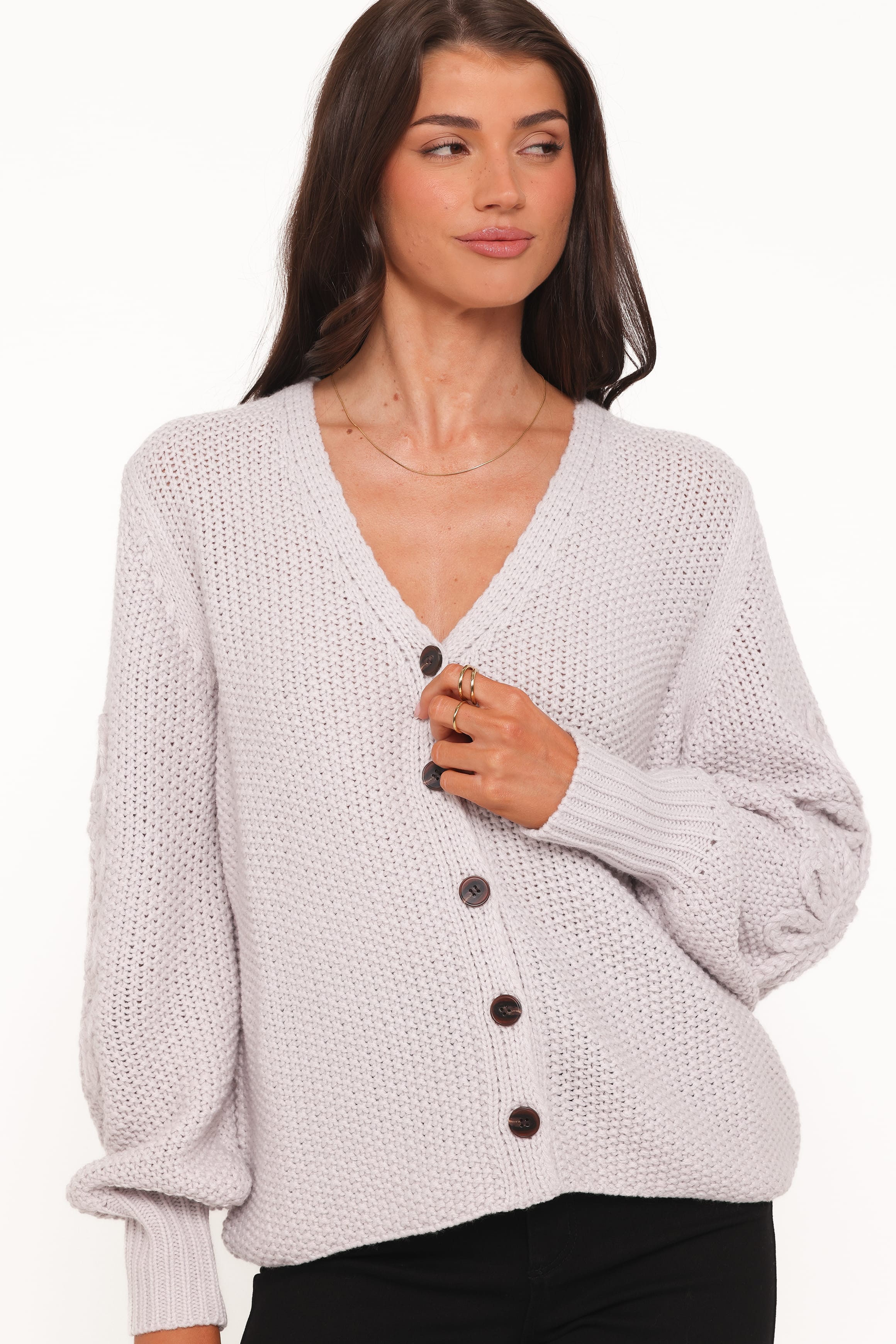 Petal and Pup USA KNITWEAR Arcadia Floral Cardigan - Light Grey