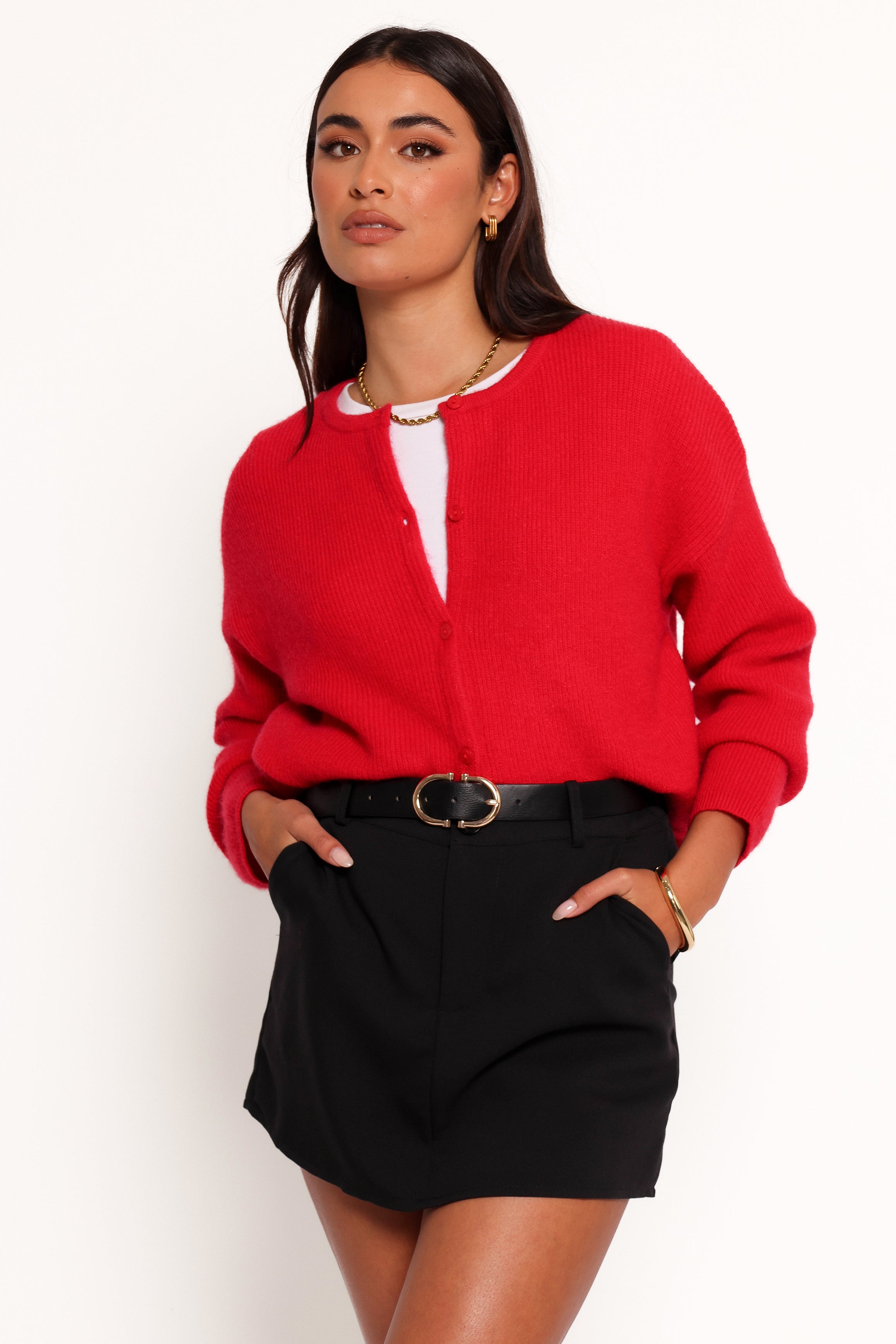 Petal and Pup USA KNITWEAR Astor Classic Button Up Cardigan - Red