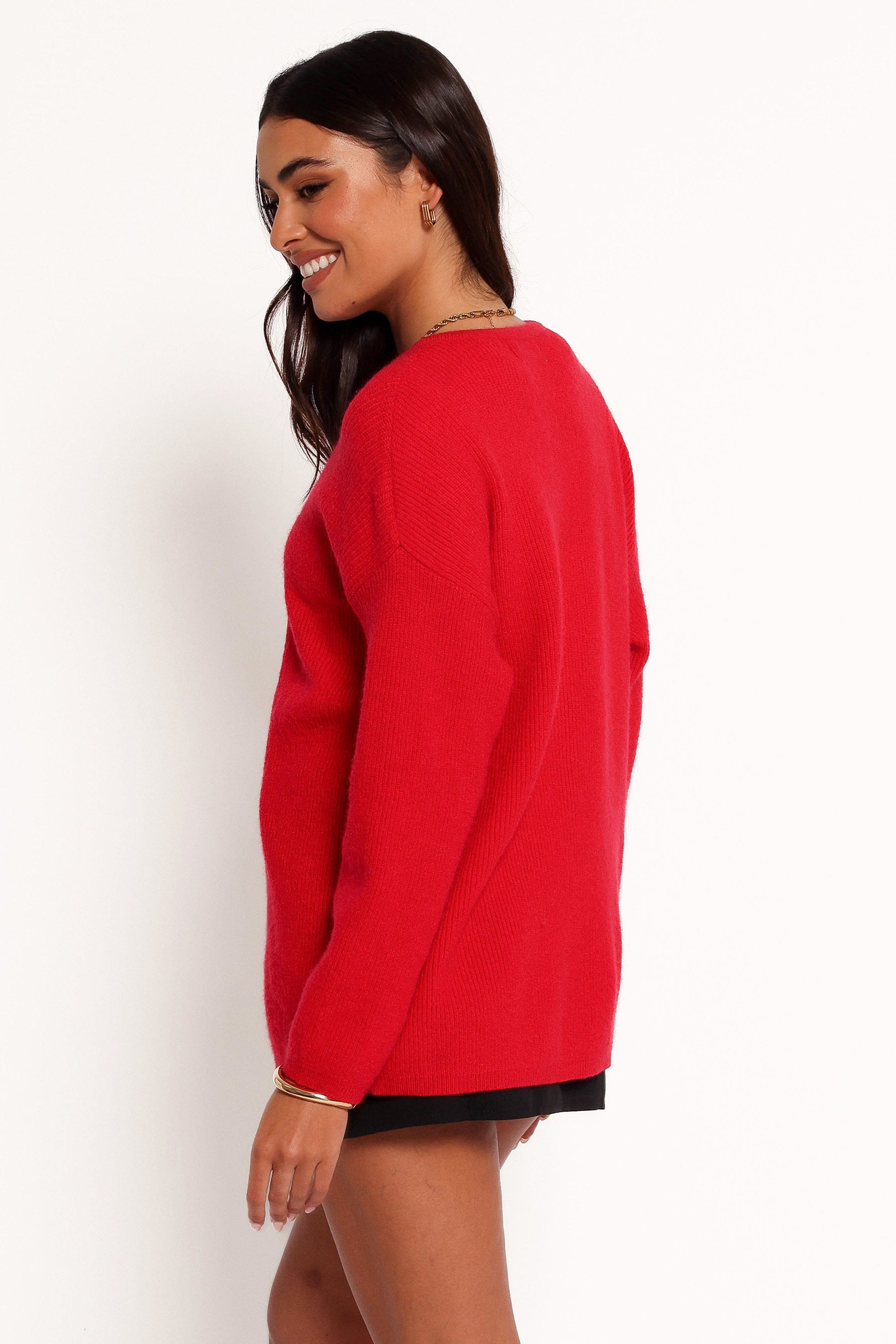 Petal and Pup USA KNITWEAR Astor Classic Button Up Cardigan - Red
